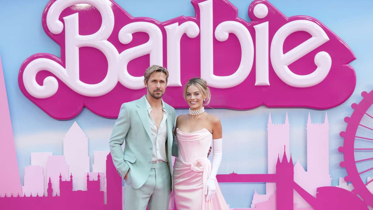 Ryan Gosling, left, and Margot Robbie pose for photographers upon arrival at the premiere of the film "Barbie" on July 12, in London. Nominations for the 81st Golden Globe Awards were announced Monday, in Beverly Hills, Calif.