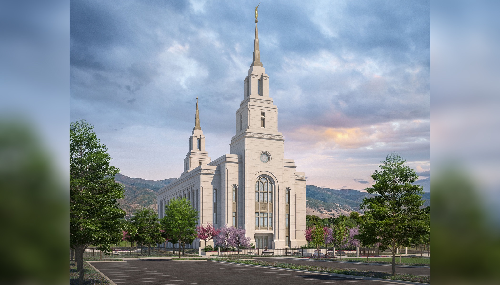 A rendering of the Layton Utah temple. The church announced Monday the temple will be dedicated on June 16, 2024.