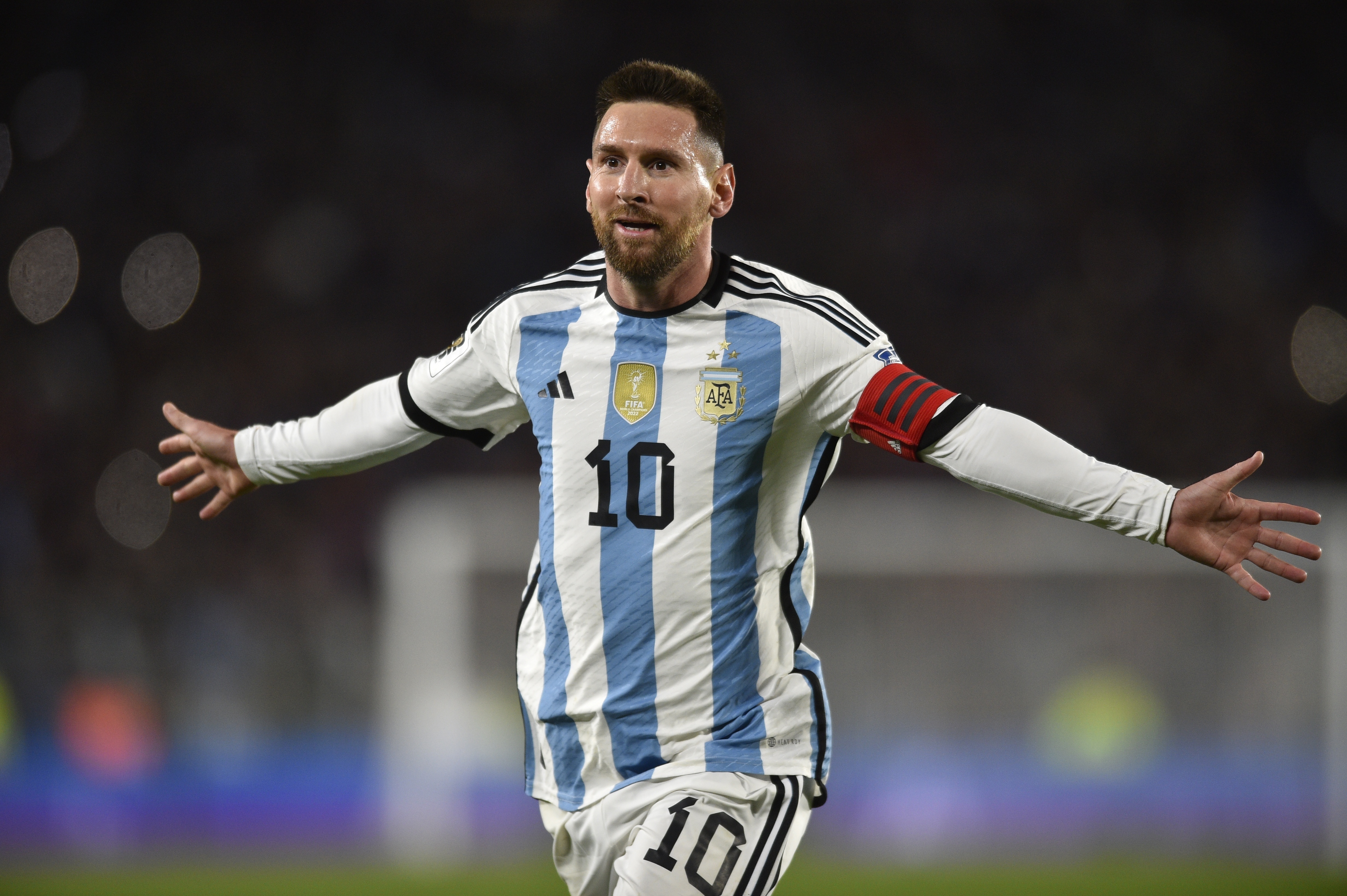 FILE -Argentina's Lionel Messi, celebrates scoring his side's first goal against Ecuador during a qualifying soccer match for the FIFA World Cup 2026, at Monumental stadium in Buenos Aires, Argentina, Thursday, Sept. 7, 2023. On Monday, Dec. 11, 2023 the California-based tech giant released its annual “Year in Search,” which includes top global inquires ranging from 2023's unforgettable pop culture moments (hello, Barbenheimer), to the loss of beloved figures and tragic news carrying worldwide repercussions.