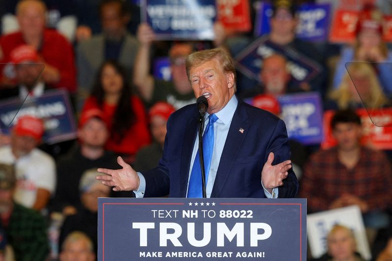 Republican presidential candidate and former President Donald Trump speaks during a campaign rally in Claremont, N.H., Nov. 11. Trump has promised to crack down on illegal immigration and restrict legal immigration if elected.