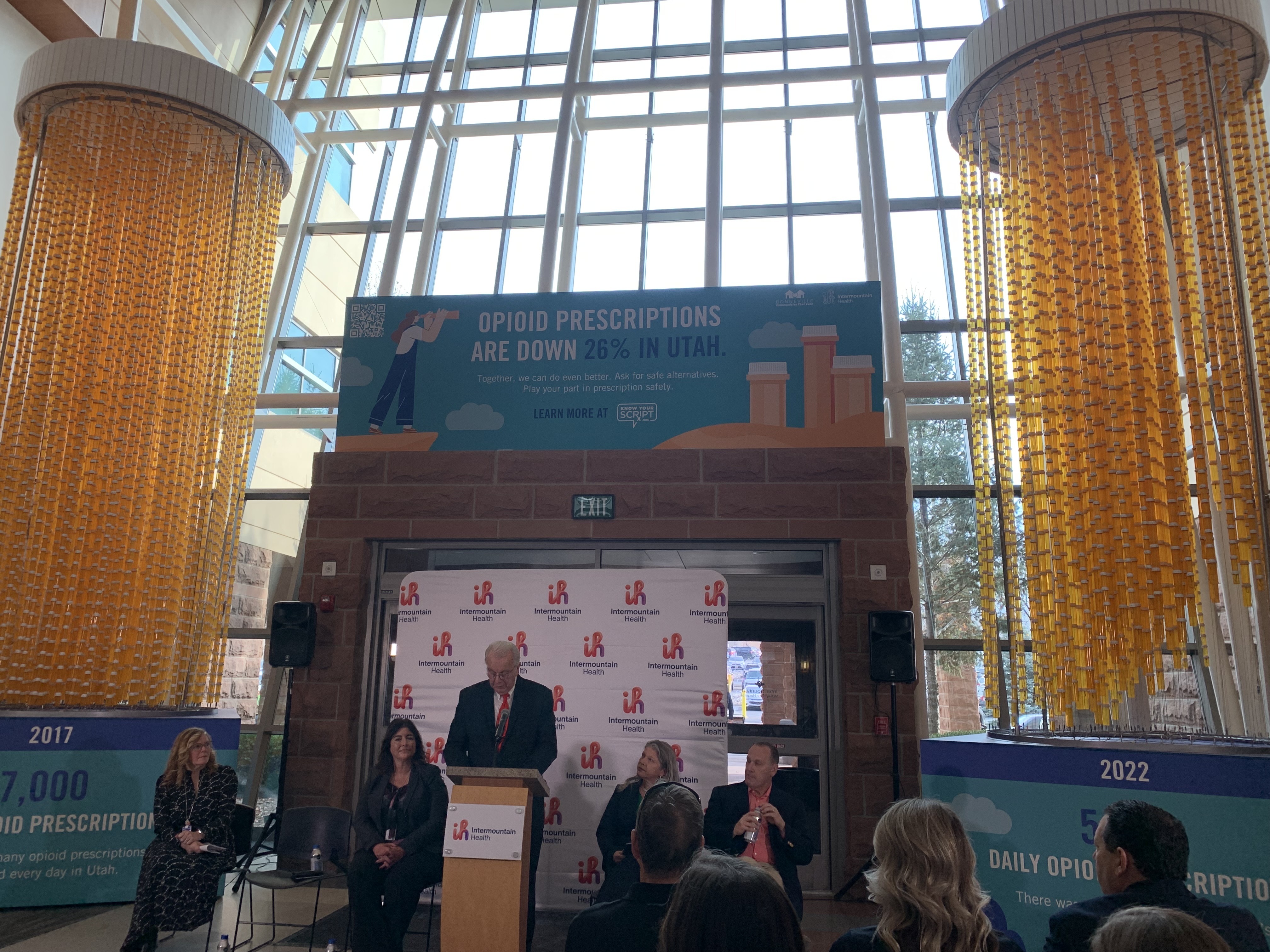 Robert Hunter, of Ogden, speaks about his wife's addiction to opioids and their dedication to help others recover from addiction at a press conference on Tuesday.