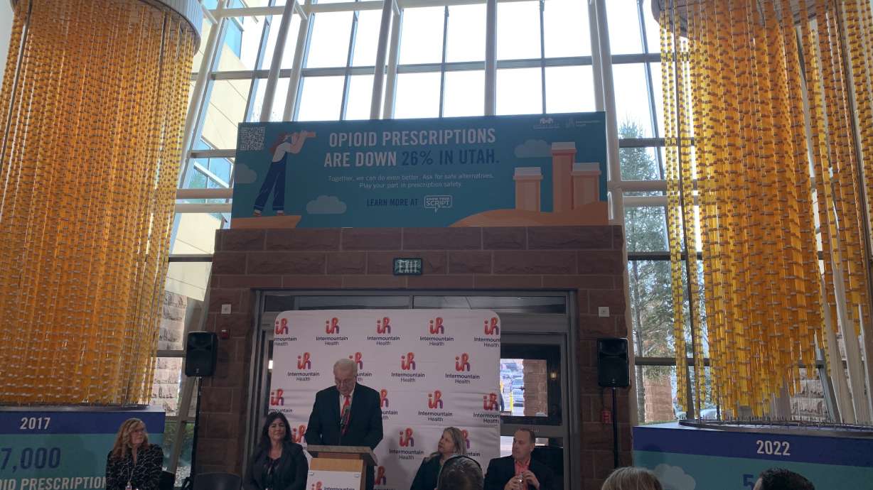 Robert Hunter, of Ogden, speaks about his wife's addiction to opioids and their dedication to help others recover from addiction at a press conference on Tuesday.