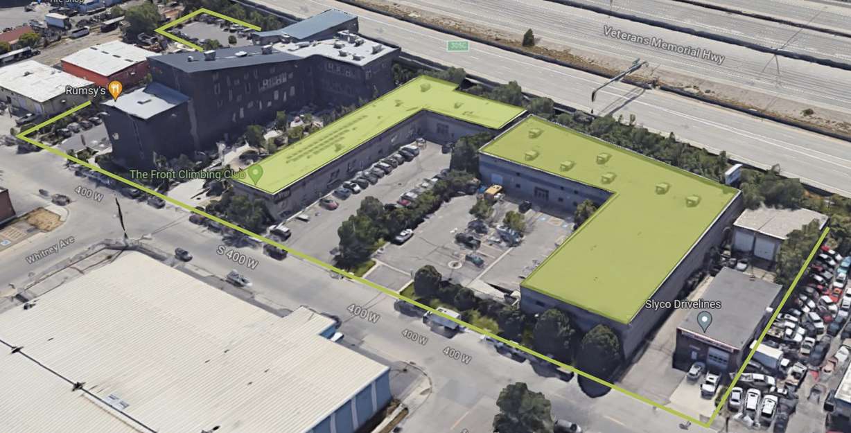 A map of the three buildings that Rocky Ventures, Inc. owns in Salt Lake City. The furthest right building is an abandoned warehouse the company recently acquired. It and the middle building are highlighted because they are undergoing the largest renovations. (Photo: Redevelopment Agency of Salt Lake City)