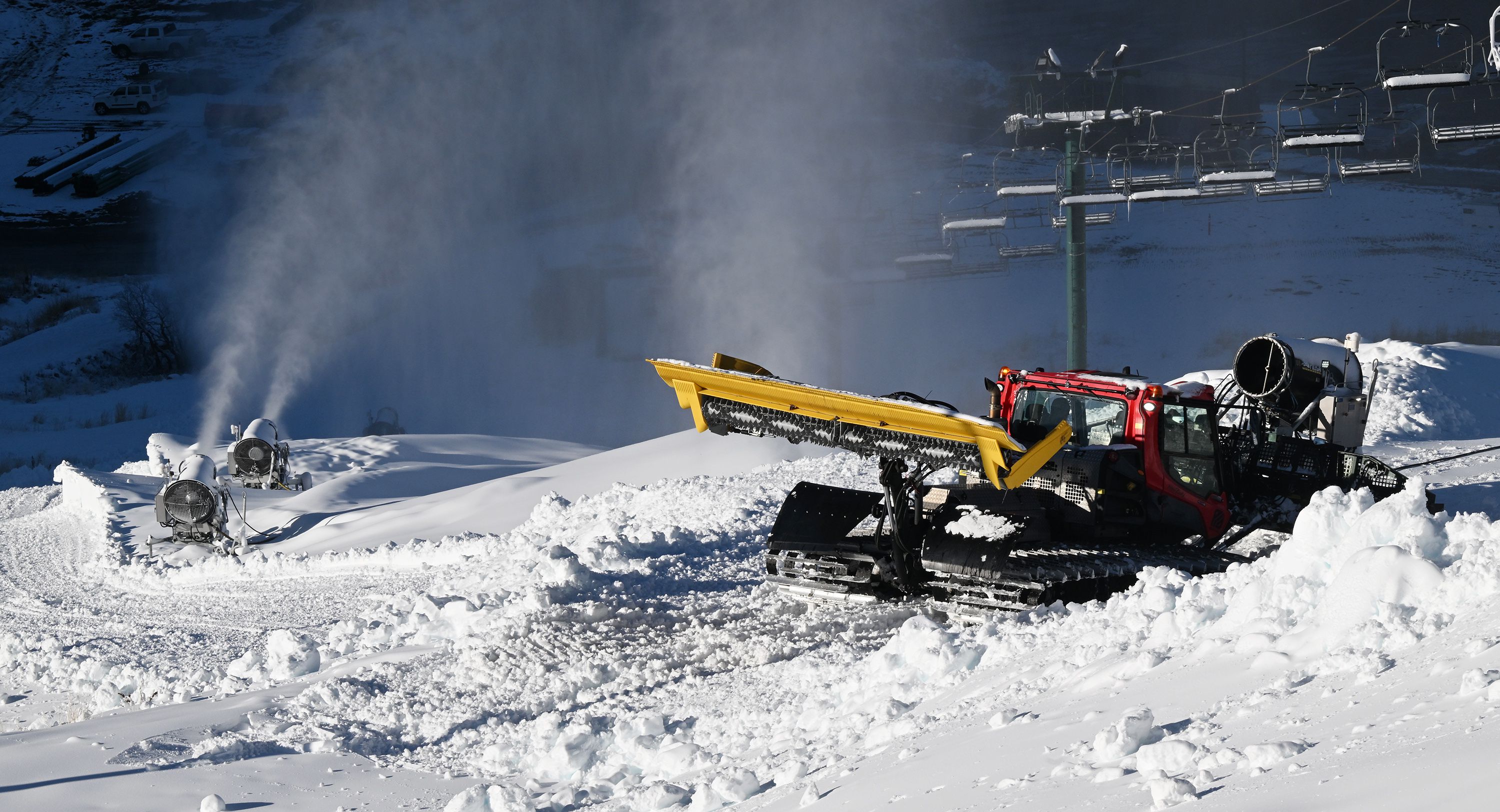 Human-made snow is blown onto the mountain at the Utah Olympic Park in Park City on Nov. 27.