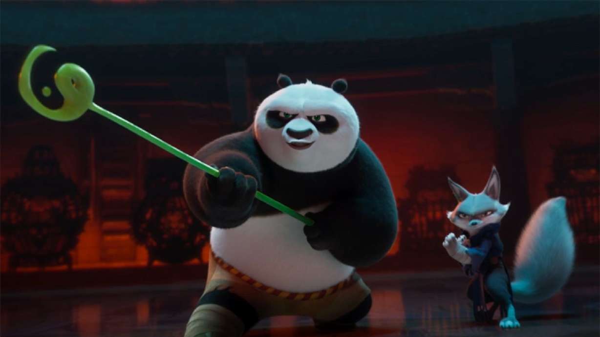 A scene from "Kung Fu Panda 4." The movie introduces new characters to the now four-part series of movies.
