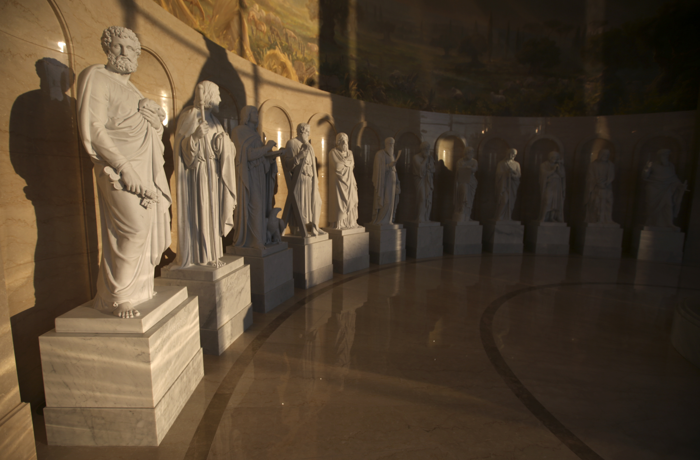 Replicas of Danish sculptor Bertel Thorvaldsen's 12 apostle statues are on display in the Rome Temple Visitors' Center in Rome on Friday, Nov. 16, 2018.