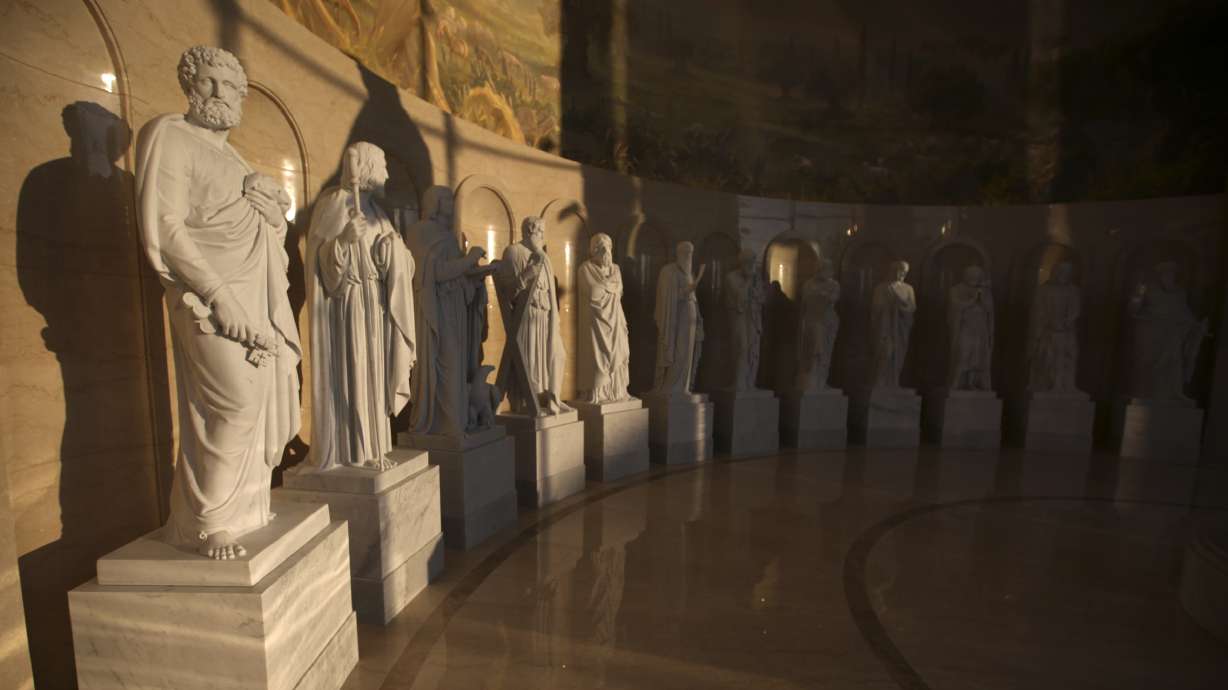 Replicas of Danish sculptor Bertel Thorvaldsen's 12 apostle statues are on display in the Rome Temple Visitors' Center in Rome on Friday, Nov. 16, 2018.