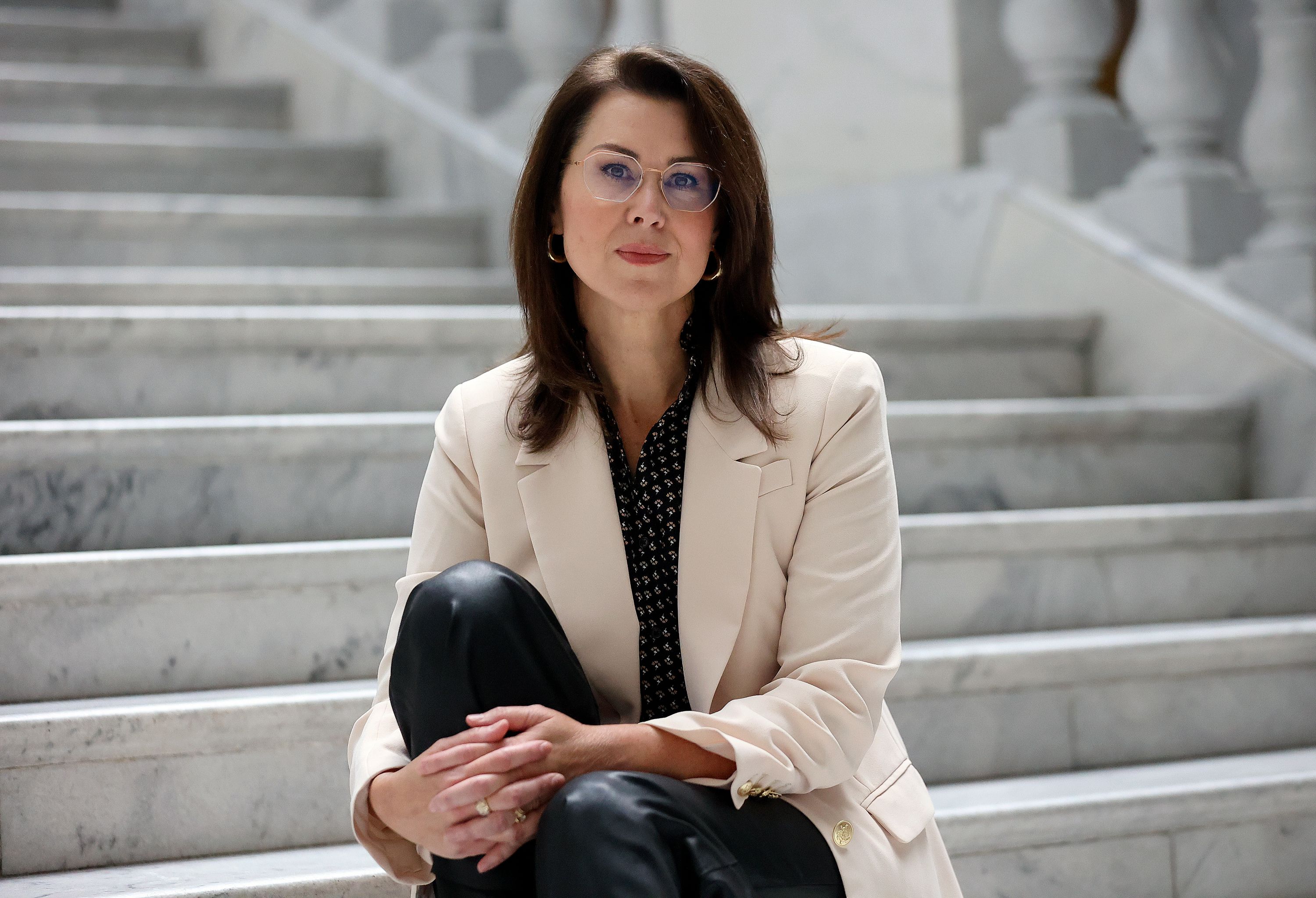 Lt. Gov. Deidre Henderson poses for a portrait at the Capitol in Salt Lake City on Sept. 14.