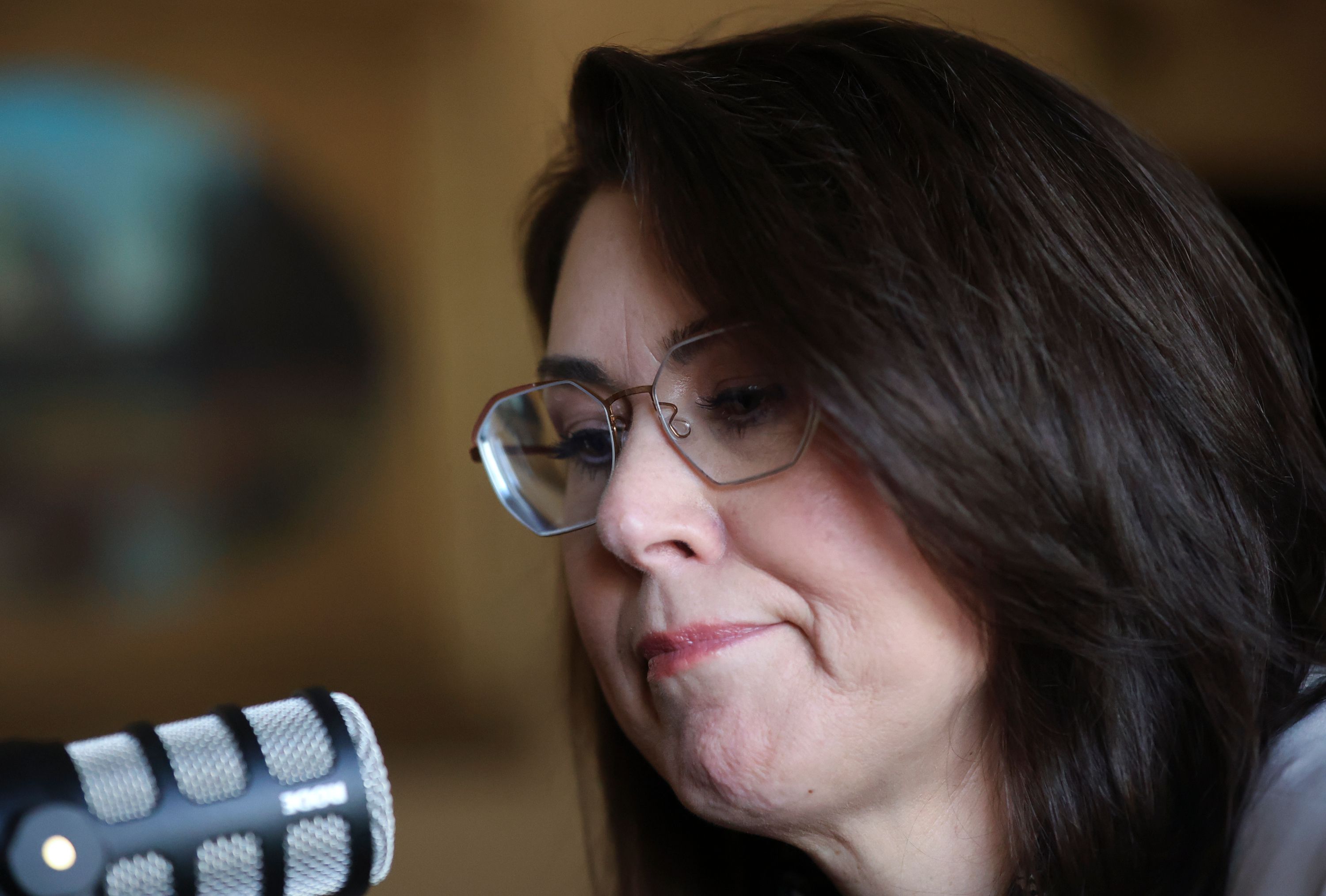 Lt. Gov. Deidre Henderson becomes emotional talking about her cousin’s murder during an interview in her office at the Capitol in Salt Lake City on Sept. 14.
