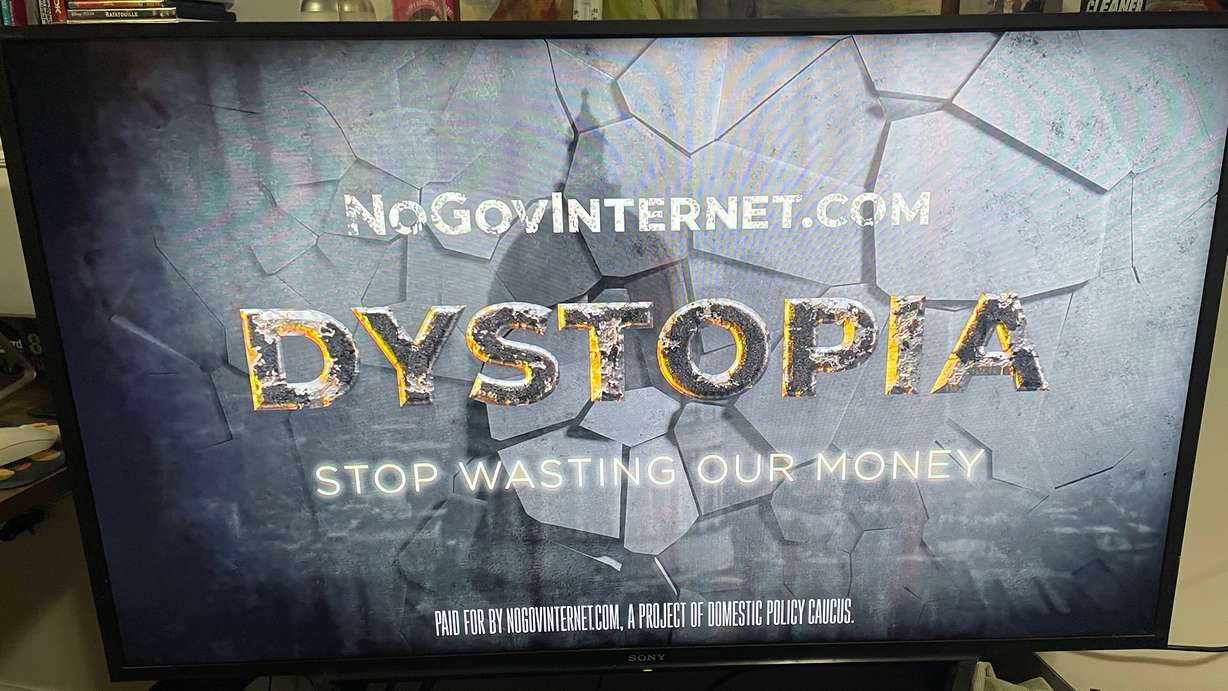 A Dec. 9 photo shows a Domestic Policy Caucus television advertisement warning against government involvement in broadband development.