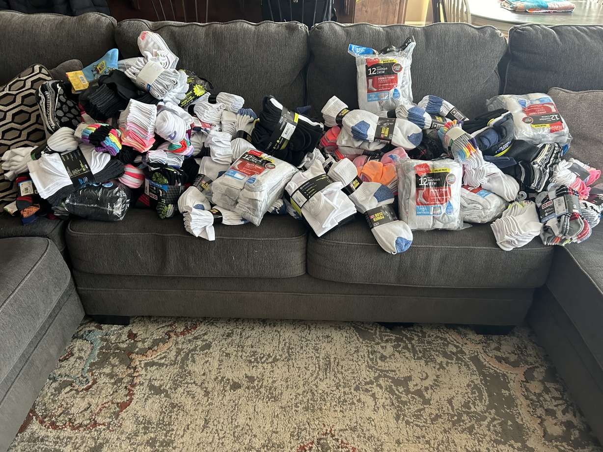 Socks donated in memory of Trevor Savage, who loved a good pair of new socks.