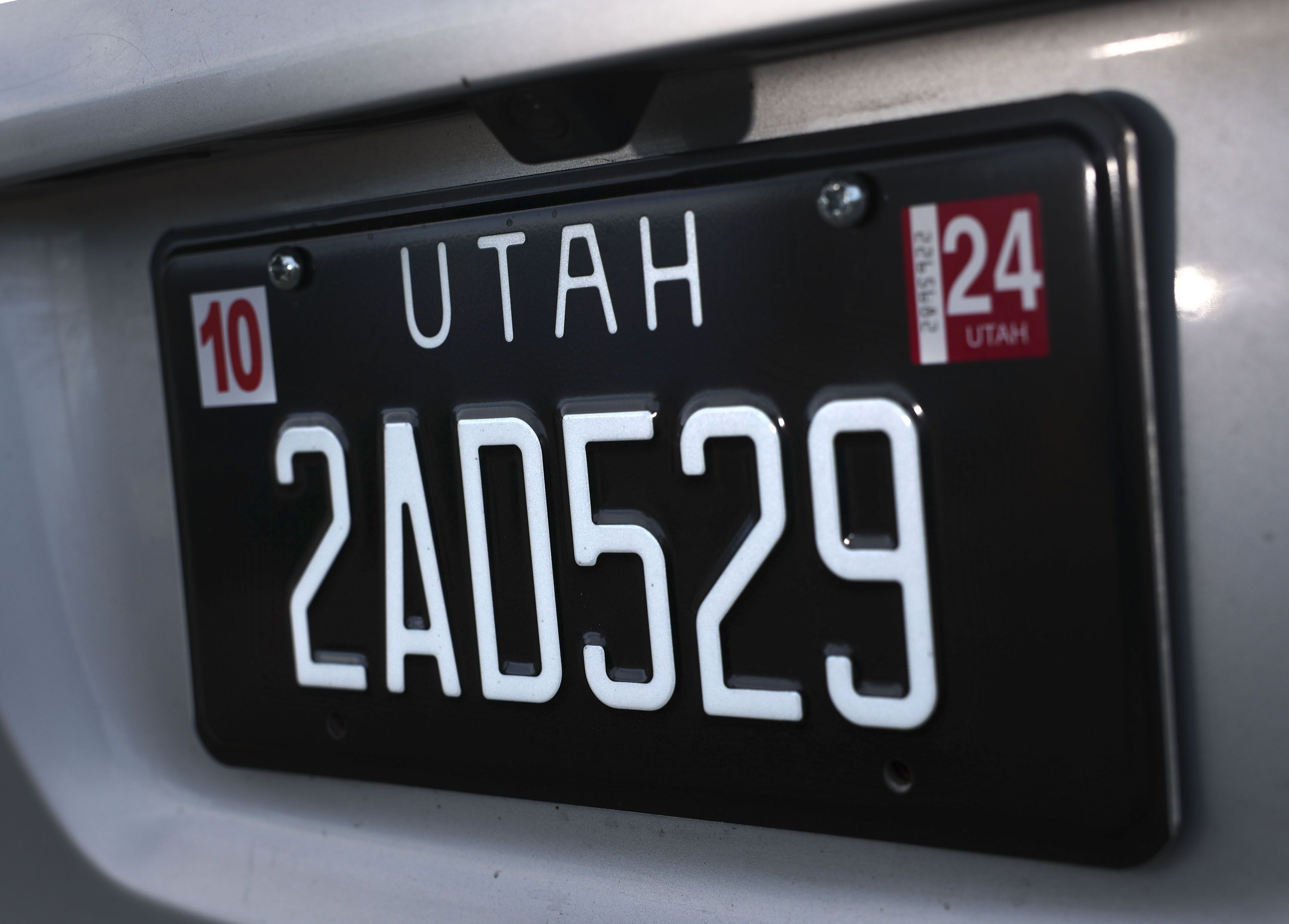 A Legacy license plate Wednesday, Dec. 6, 2023, in Murray. A bill by Sen. Lincoln Fillmore, R-South Jordan, introduced the retro black Utah license plates. This plate is a special group plate that benefits the Historical Society of Utah.