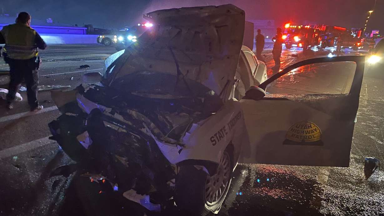 Utah Highway Patrol trooper Carlos Rios-Redd hit a wrong-way vehicle head-on early Sunday on I-15 in Utah County. A 26-year-old Provo woman was killed in the incident.