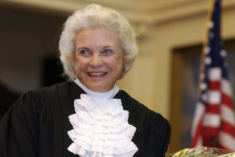 Supreme Court Justice Sandra Day O'Connor is shown before administering the oath of office to members of the Texas Supreme Court in Austin, Texas, on Jan. 6, 2003. The late Justice Sandra Day O'Connor, the first woman to serve on the Supreme Court and an unwavering voice of moderate conservatism for more than two decades, will lie in repose in the court's Great Hall on Monday.