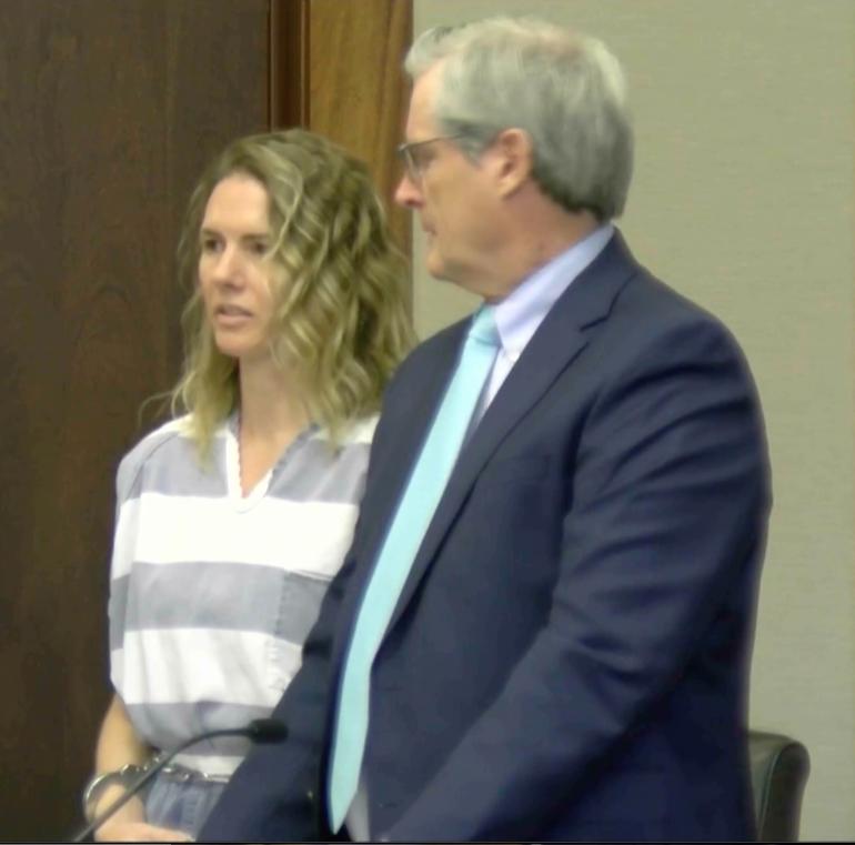 Ruby Franke speaks during a hearing in St. George's 5th District Court on Monday. A once-popular YouTube vlogger, Franke pleaded guilty to four of the six counts of aggravated child abuse filed against her.