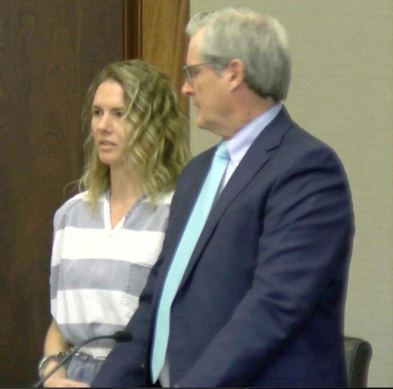 Ruby Franke speaks during a hearing in St. George's 5th District Court on Monday. A once-popular YouTube vlogger, Franke pleaded guilty to four of the six counts of aggravated child abuse filed against her.