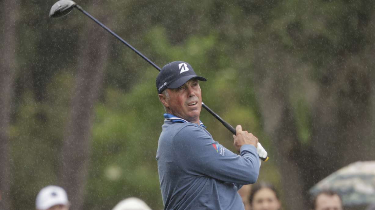 Matt Kuchar tees off during the final round of the PNC Championship golf tournament Sunday, Dec. 17, 2023, in Orlando, Fla.