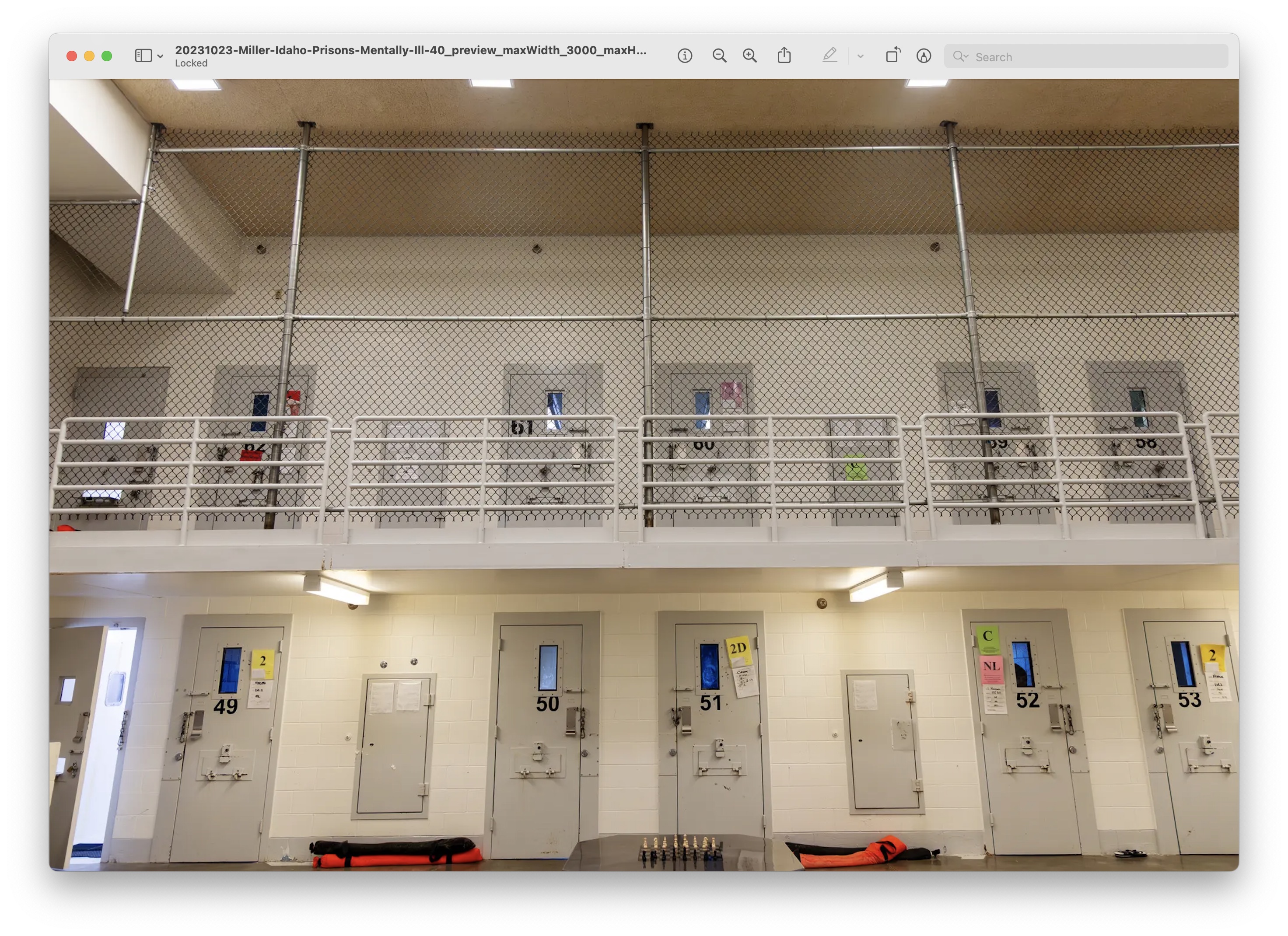 Fences extend from floor to ceiling to prevent people from jumping and injuring themselves in this part of Idaho Maximum Security Institution’s C Block, where civil commitment patients are held, near Boise, Idaho.