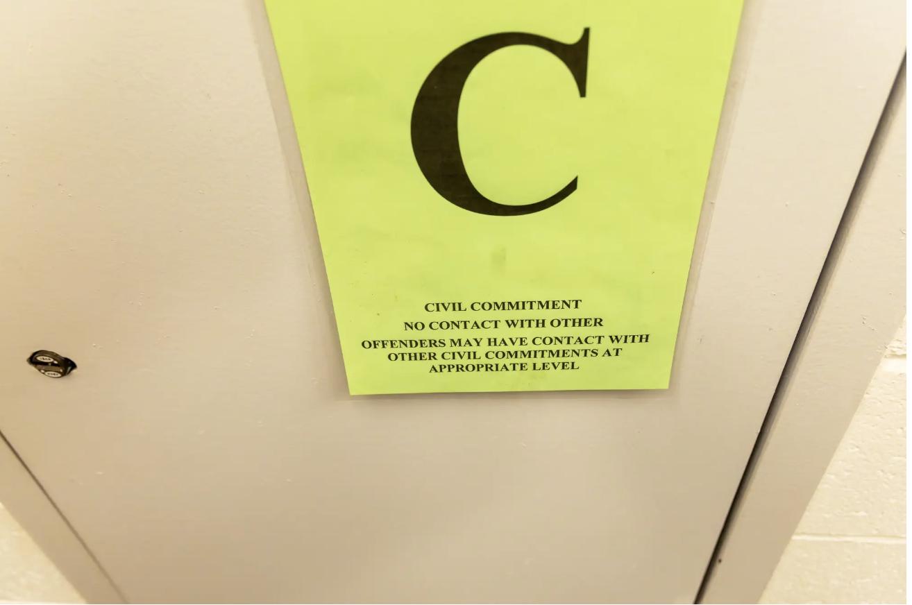 Signs throughout C Block remind staff members not to let the “civils” commingle with criminally convicted inmates when they’re out of their cells