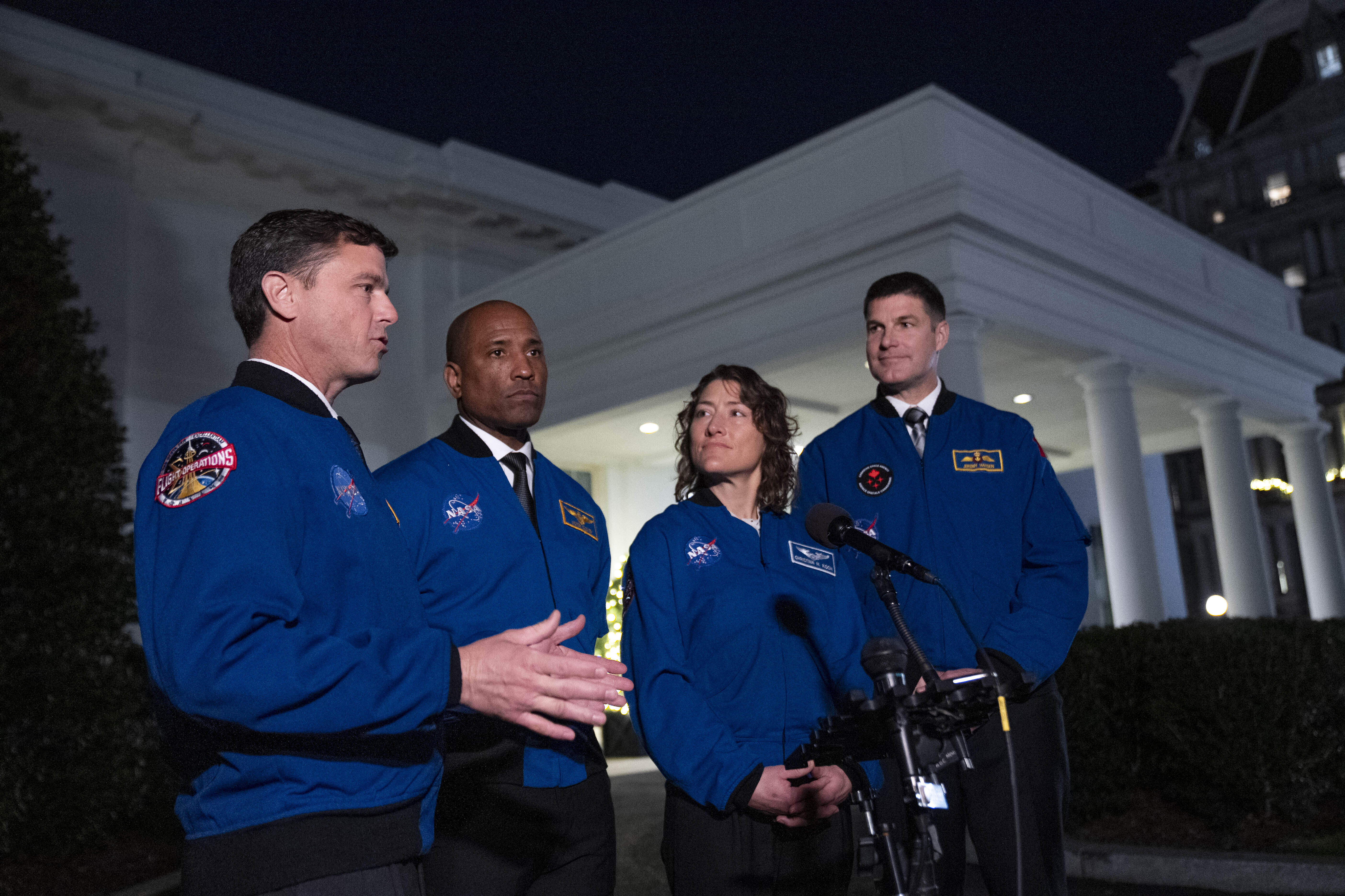 Artemis II crew members from left, Reid Wiseman, Victor Glover, Christina Hammock Koch, and Jeremy Hansen on Dec. 14. NASA and the White House say an international astronaut will be invited on a future moon landing.