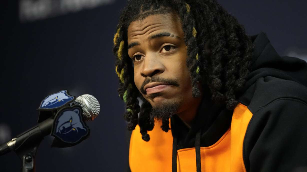 Memphis Grizzlies guard Ja Morant responds to questions during a news conference after the NBA basketball team's practice Friday, Dec. 15, 2023, in Memphis, Tenn.