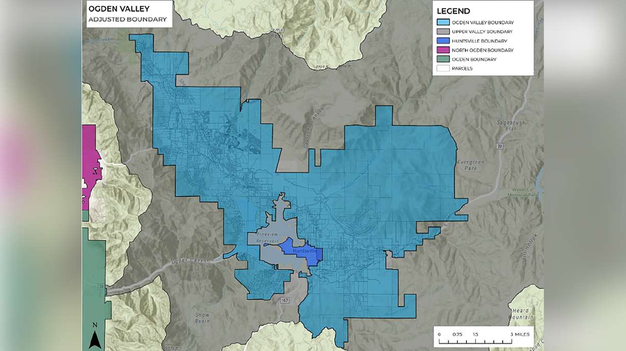 The image shows, in light blue, the area of the proposed city some Ogden Valley residents are trying to create.