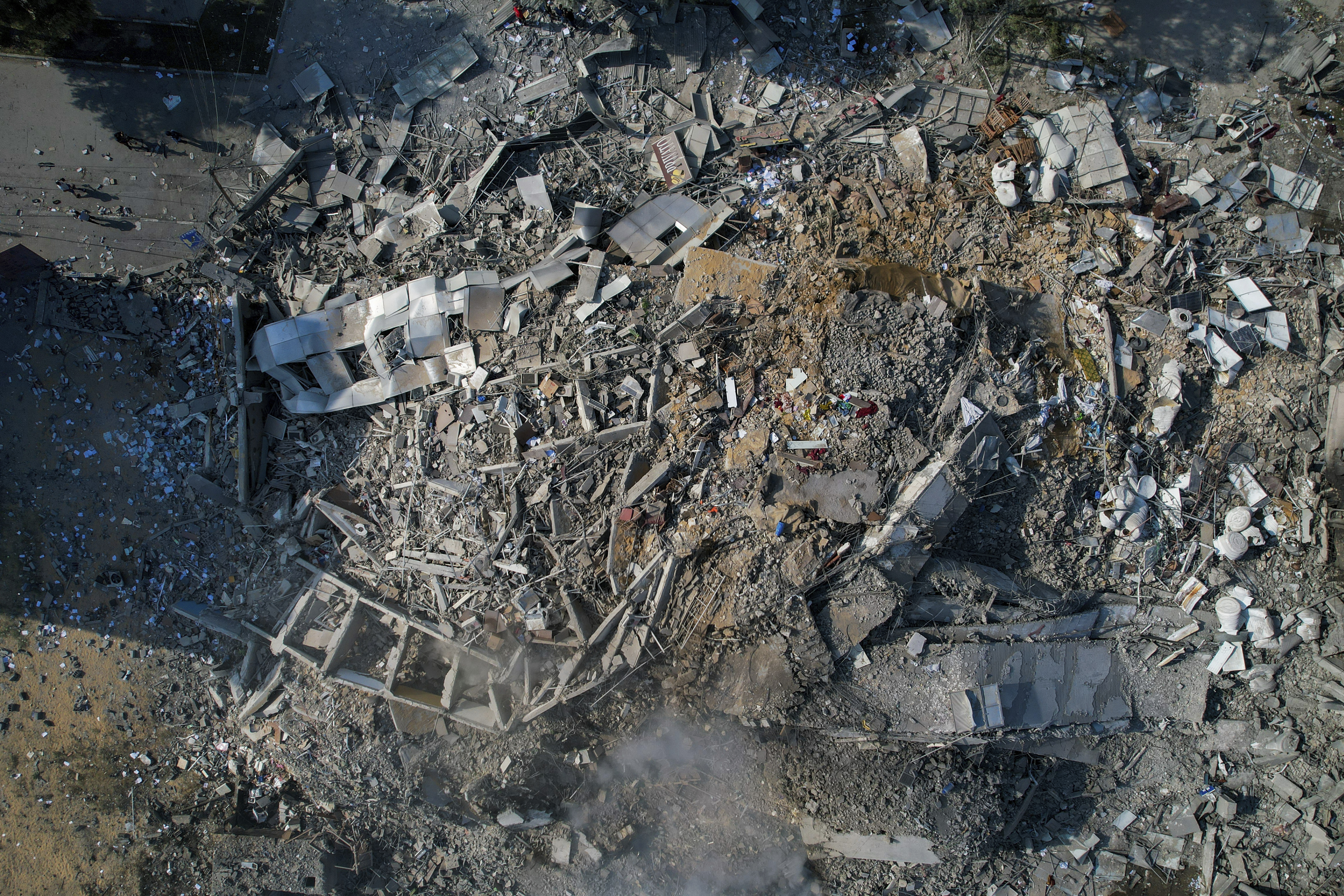 A view of the rubble of a building after it was struck by an Israeli airstrike, in Gaza City, on Oct. 8, 2023. After 11 weeks of war in Gaza, the Israeli military campaign against Hamas now sits among the deadliest and most destructive in history.
