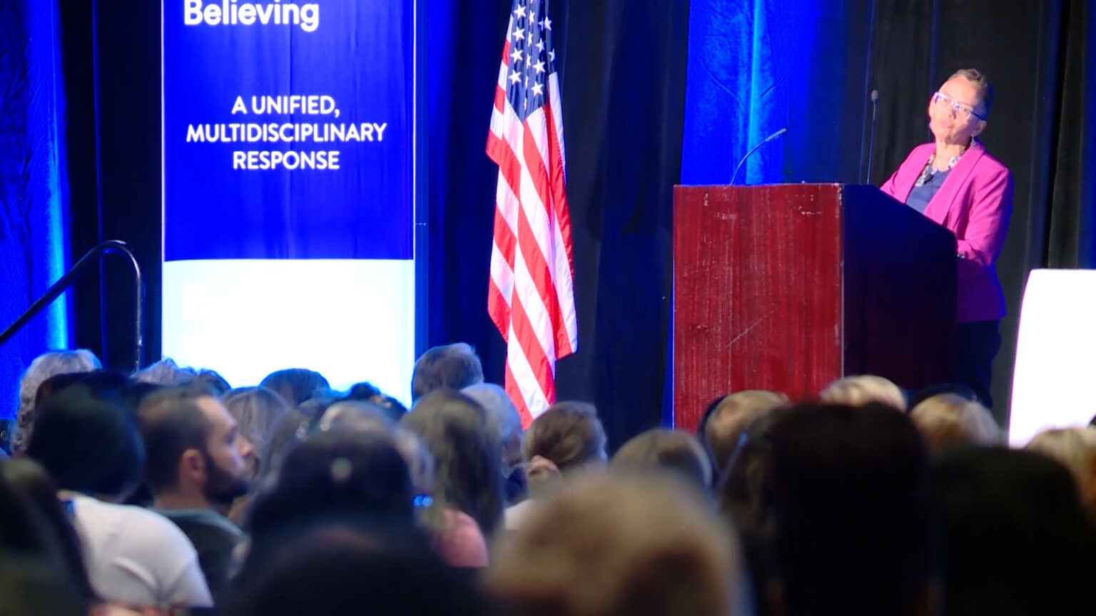 Lisa Avalos speaks at an End Violence Against Women International conference held in Chicago in April.