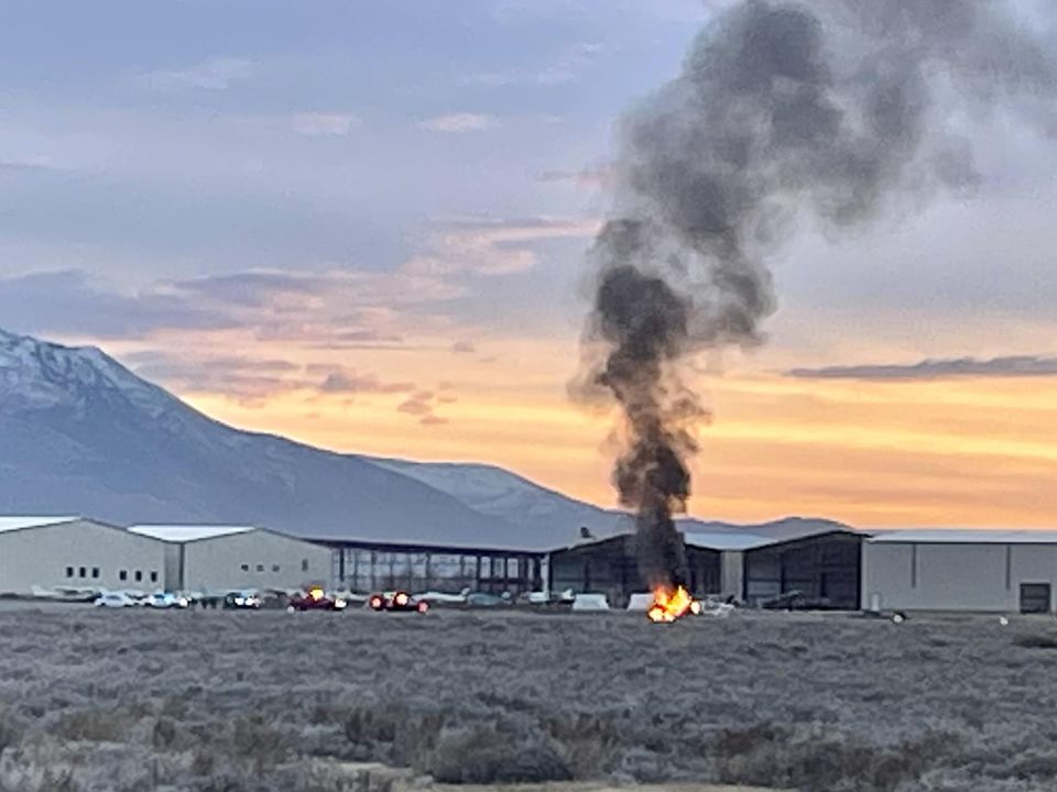 A plane at the Spanish Fork Airport caught fire Thursday evening.