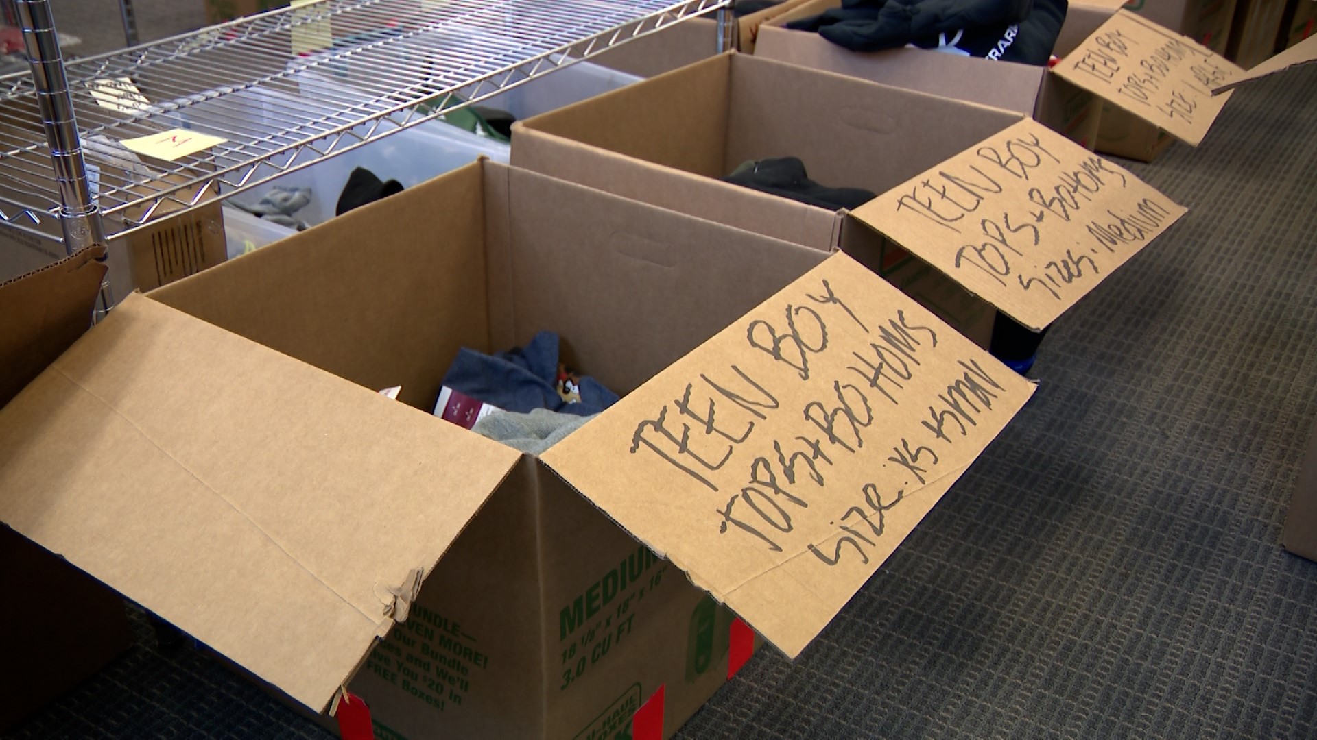 Donation boxes for Christmas Box International are pictured. Local nonprofit Christmas Box International is hoping to help 2,800 at-risk kids this Christmas but needs donations to meet that goal.