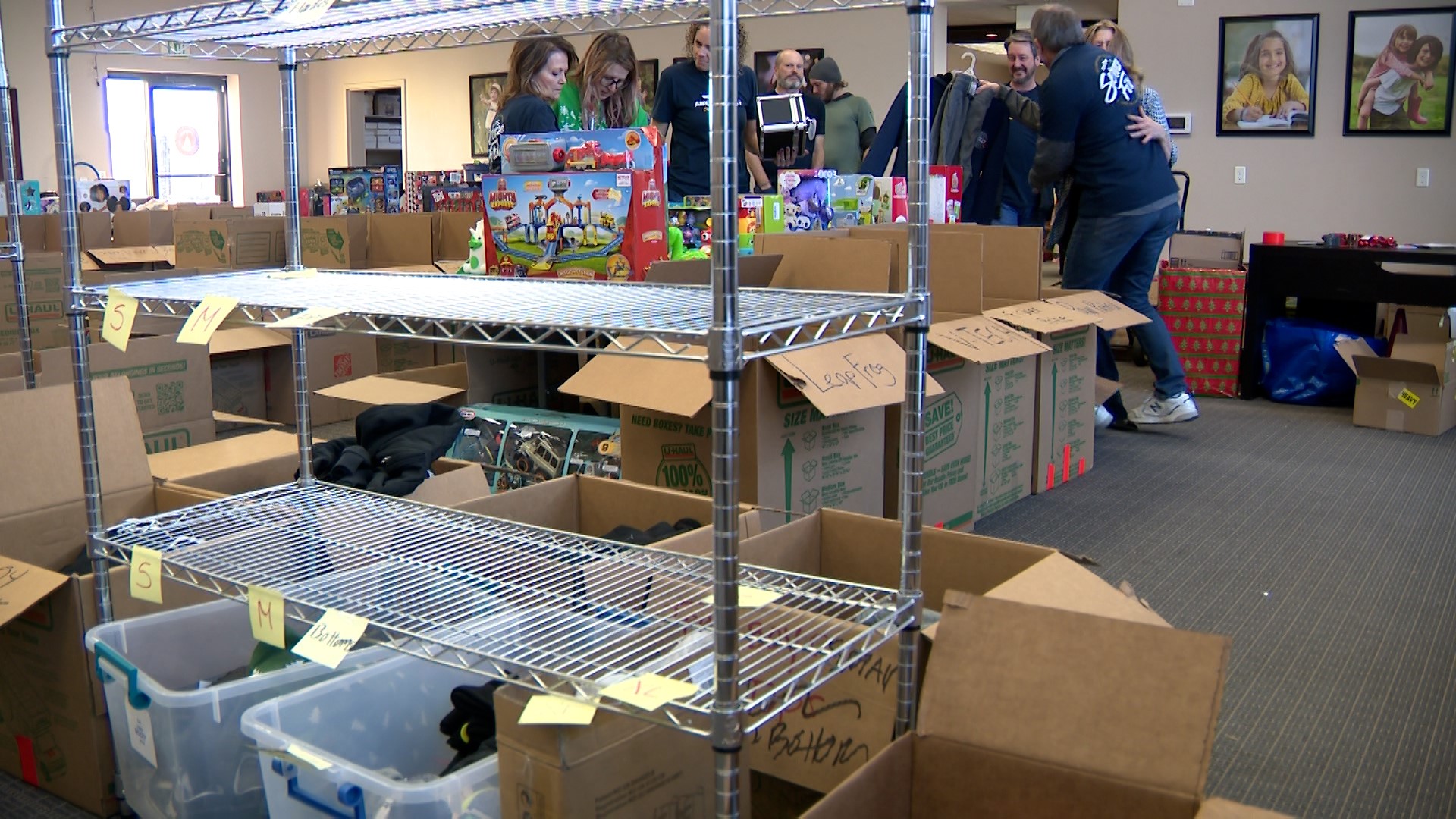 Donation boxes for Christmas Box International are pictured. Local nonprofit Christmas Box International is hoping to help 2,800 at-risk kids this Christmas but needs donations to meet that goal.