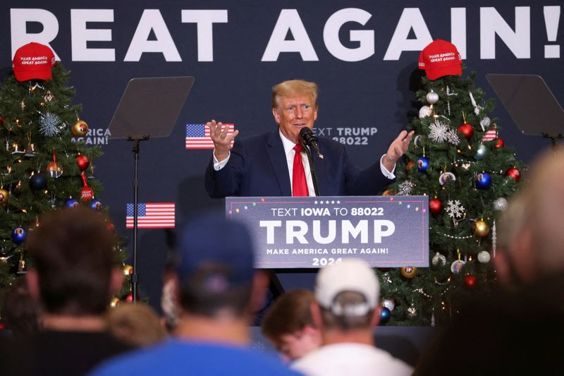 Republican presidential candidate and former President Donald Trump attends a campaign event in Waterloo, Iowa, Tuesday. On Friday, the Supreme Court rejected the special counsel's request to take up and rule quickly on whether Trump can be prosecuted for trying to overturn his 2020 election defeat.