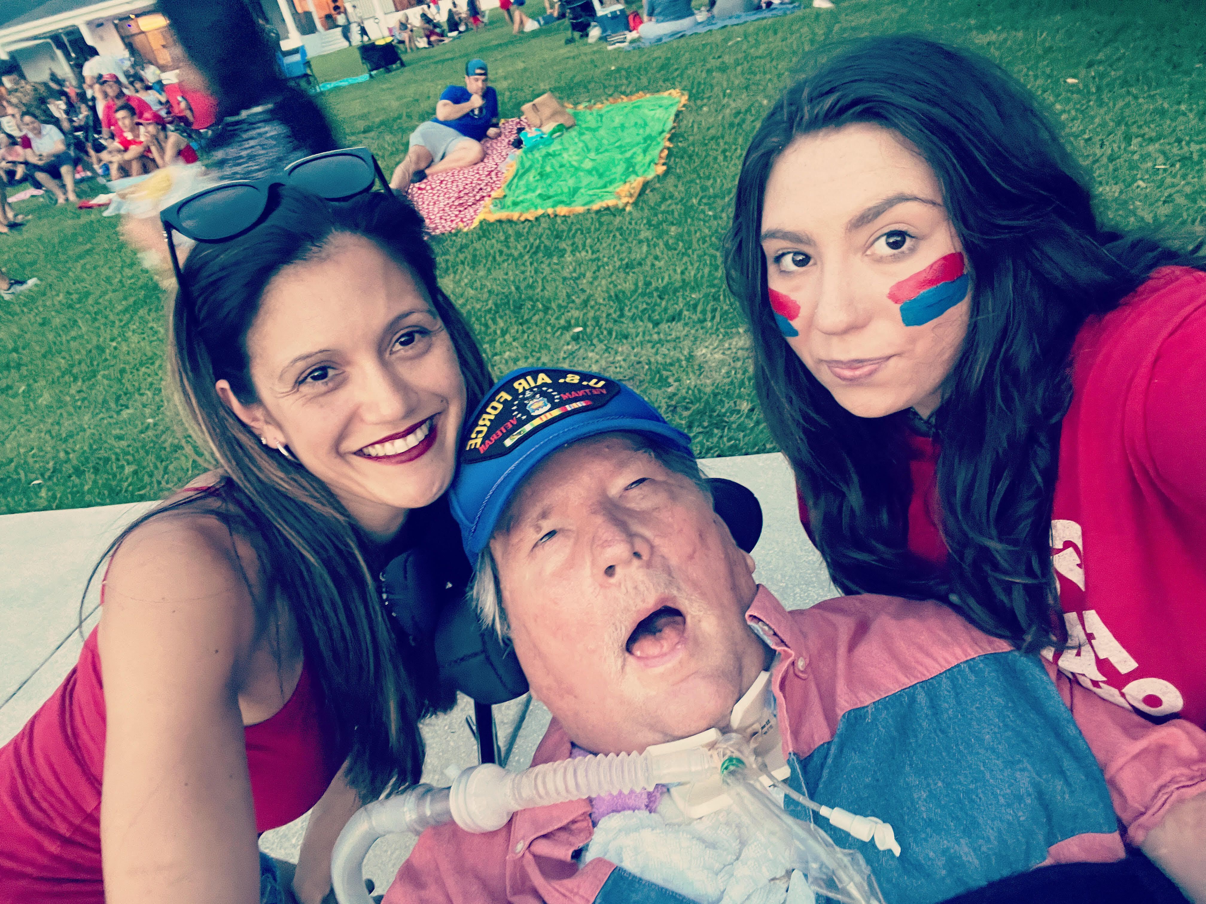 Ashley Lee of Winter Garden, Florida, and her daughter Kaylei with Lee’s dad, Darrell Lee, who died in October of amyotrophic lateral sclerosis (ALS). The disease’s cause is most often a mystery, but those who serve in the military have elevated risk. Darrell Lee was a Vietnam veteran.