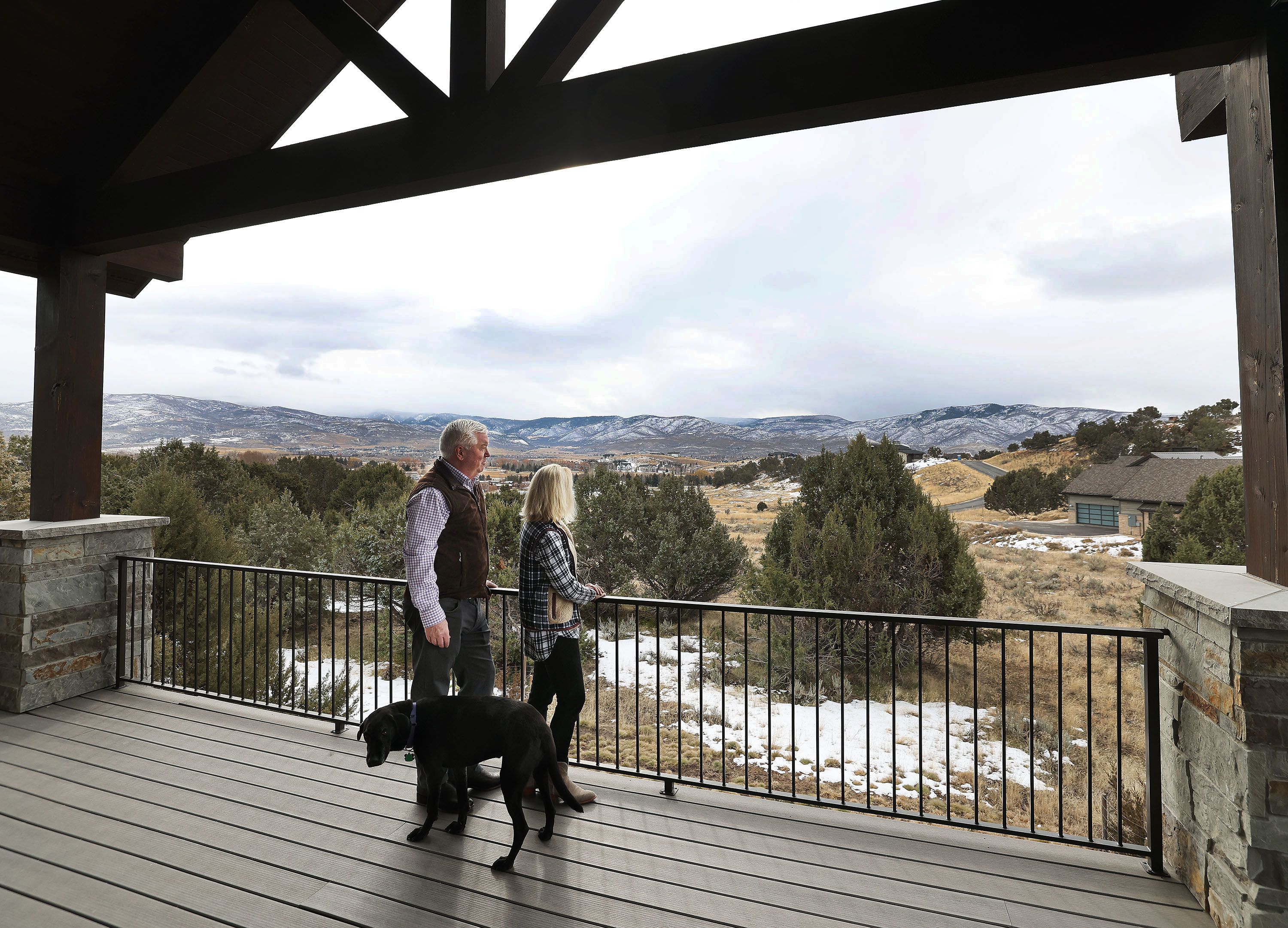 George Glass, former U.S. ambassador to Portugal, and his wife, Mary, look over the view at their home in Heber City on Wednesday. George Glass, a Catholic, supports construction of a Latter-day Saint temple near his home.