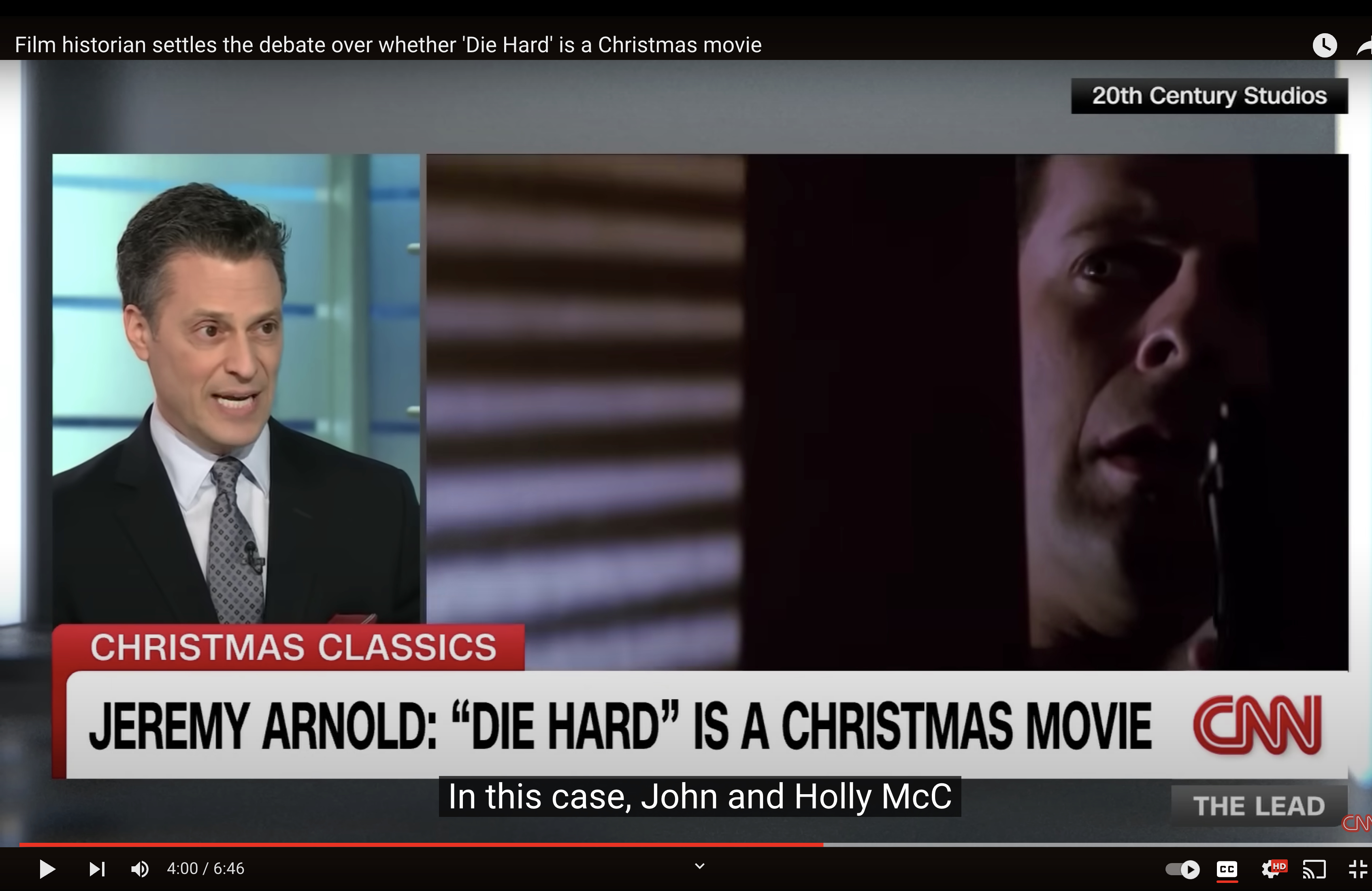 A film historian recently talked to CNN about whether "Die Hard" is considered a Christmas movie.