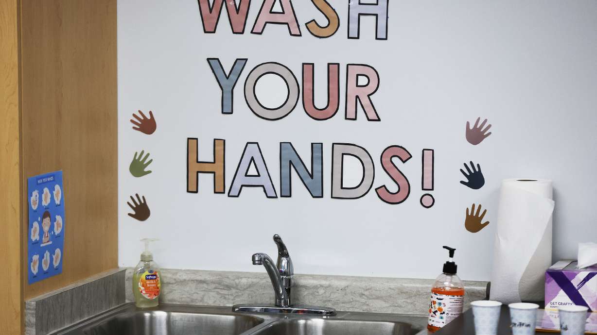 A sink for hand washing at Beehive Science and Technology Academy in Sandy on Nov. 3, 2022.