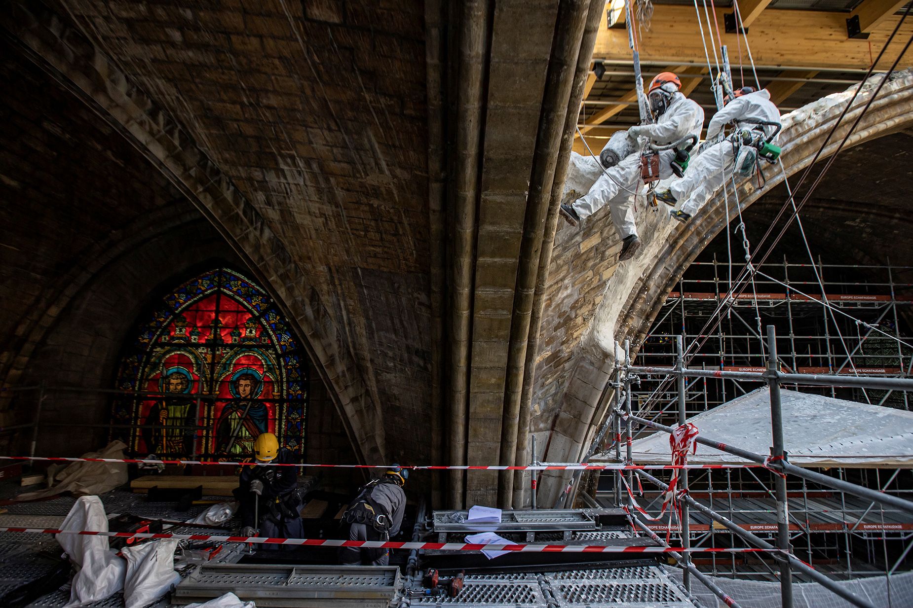 Some 500 craftspeople are working on the Notre Dame cathedral repairs, seen in this undated photo.