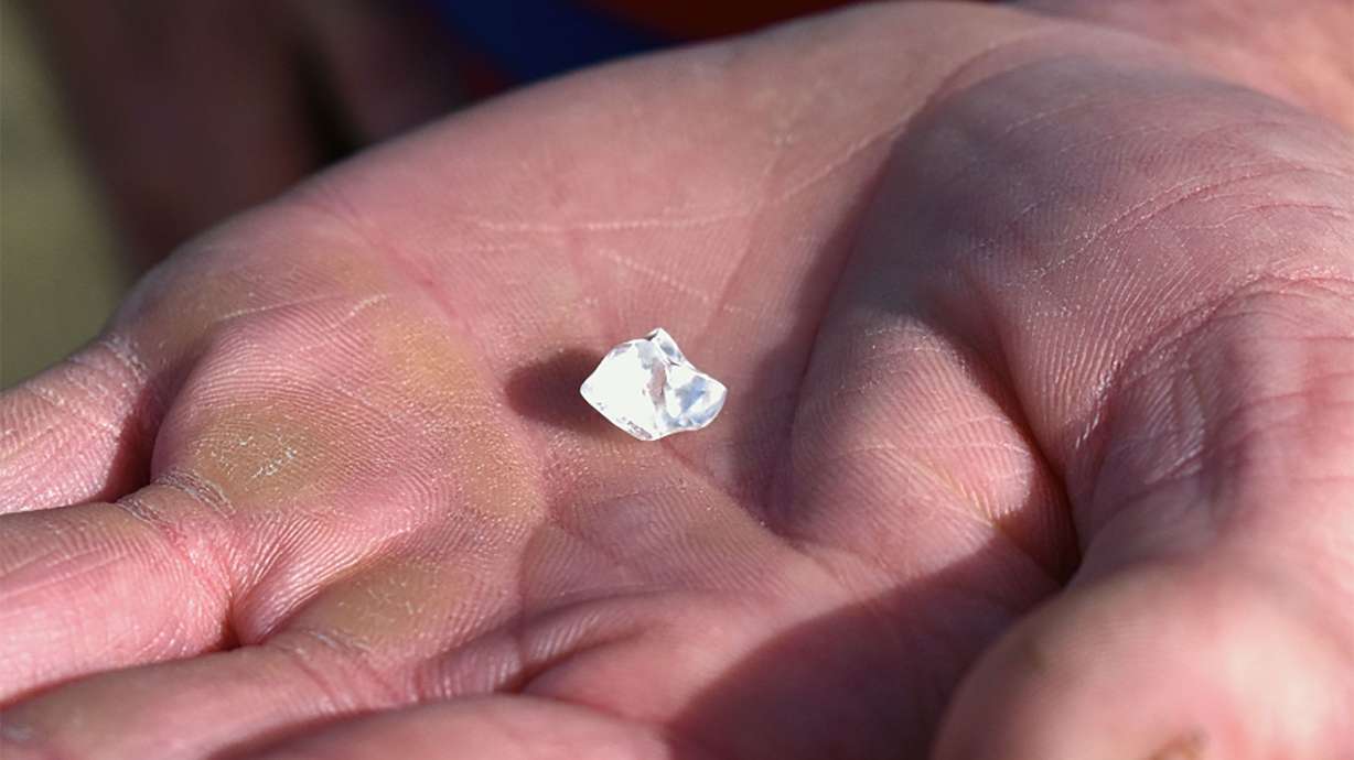 A close-up of the 4.87-carat diamond discovered at the Crater of Diamonds State Park in Murfreesboro last spring.