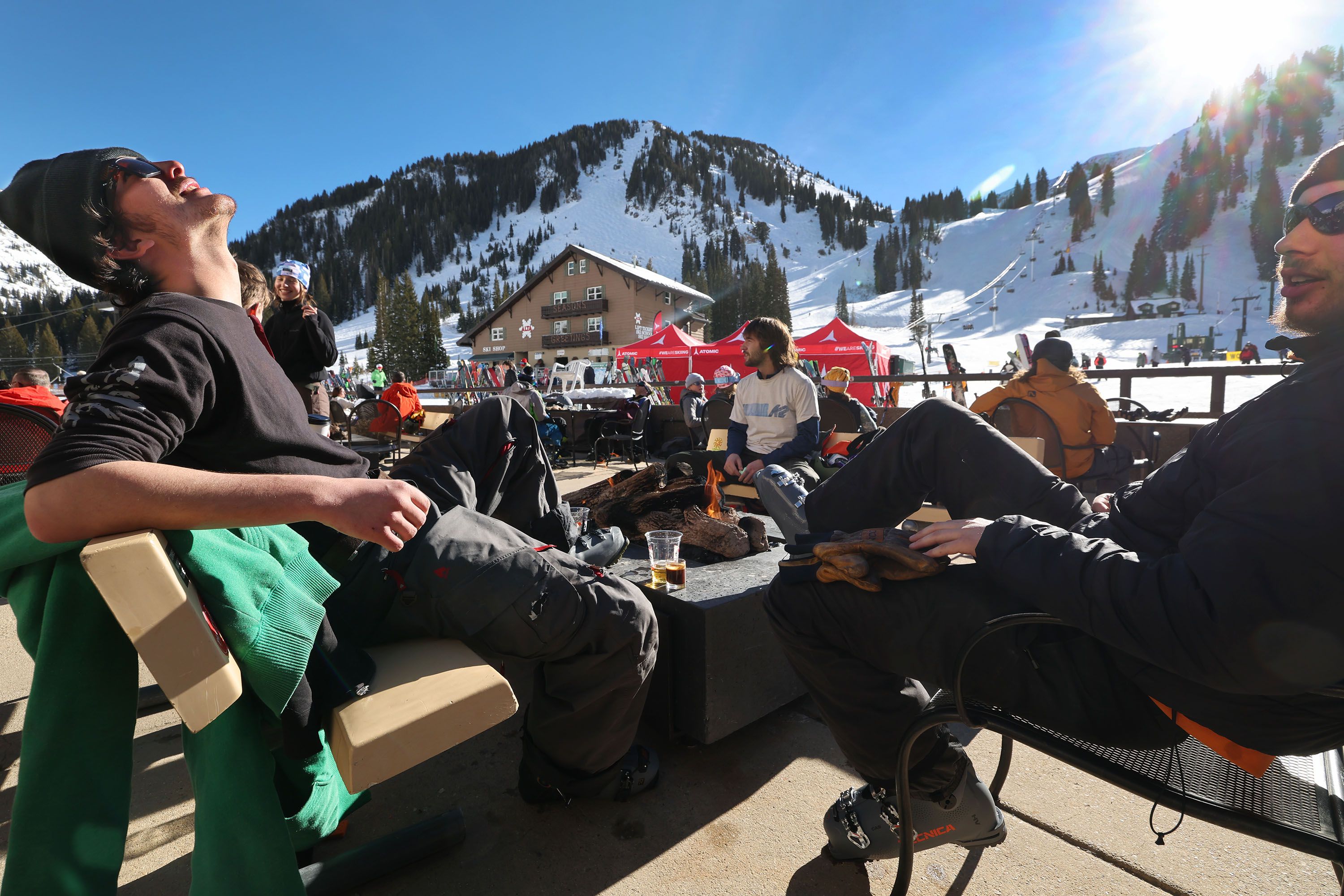 Garrett Bishop and Nick Levenson enjoy a break while skiing at Alta Ski Resort on Dec. 15. A new report details the economic might of outdoor recreation in Utah, as much as $8.1 billion in economic output.