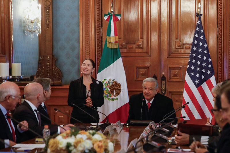 U.S. Secretary of State Antony Blinken attends a meeting with Mexico's President Andres Manuel Lopez Obrador and U.S. Secretary of Homeland Security Alejandro Mayorkas to discuss migration in Mexico City on Wednesday.