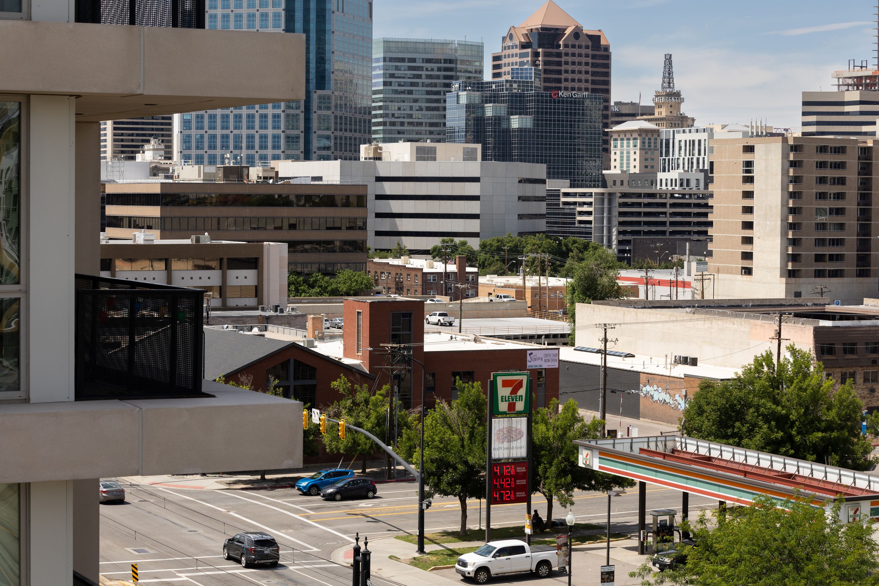 A 7-Eleven on 400 South in Salt Lake City shows current gas prices on Aug. 7. The cloud of economic pessimism that started the year has lifted a bit as 2023 closes out on a high note.