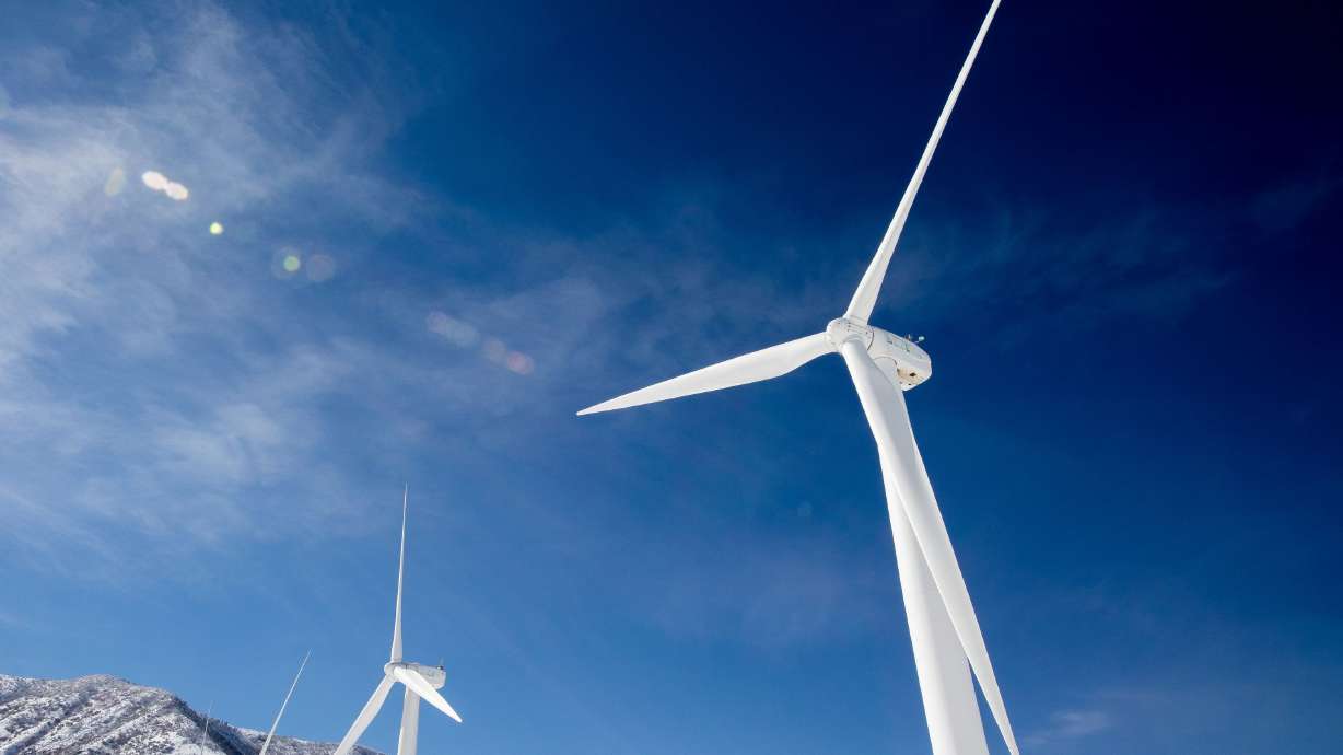 Wind turbines stand at the mouth of Spanish Fork Canyon in Spanish Fork on Feb. 18, 2021. A new online mapping tool is designed to reduce risk to raptors and other wildlife.
