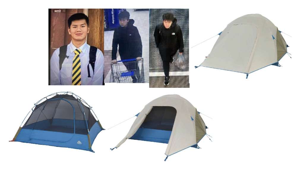 Images of Kai Zhuang and a tent that he could be camping in along the Wasatch Front, Riverdale police said on Saturday.