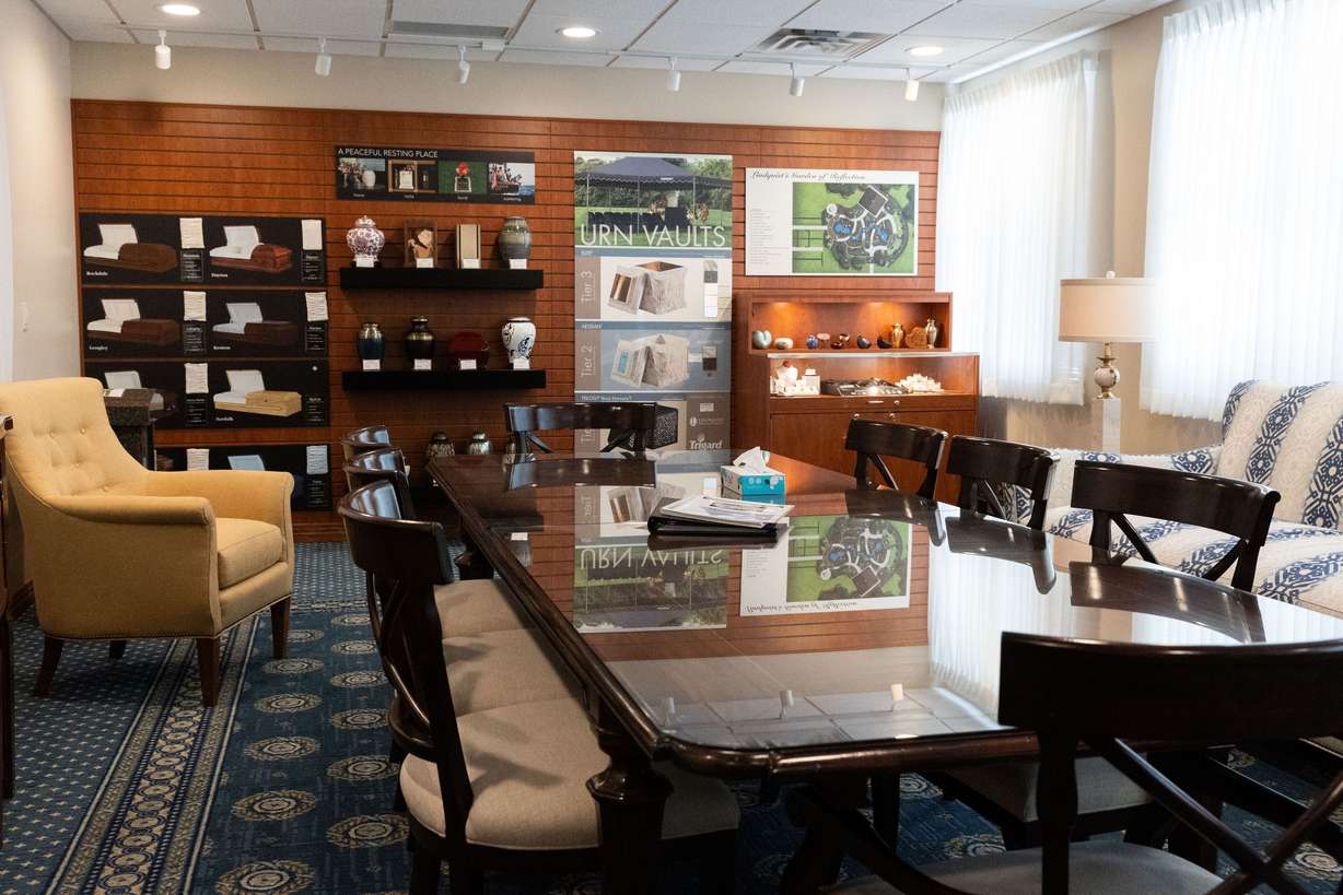 A newly finished family room for cremations at Lindquist’s Ogden Mortuary in Ogden on Dec. 11, 2023.