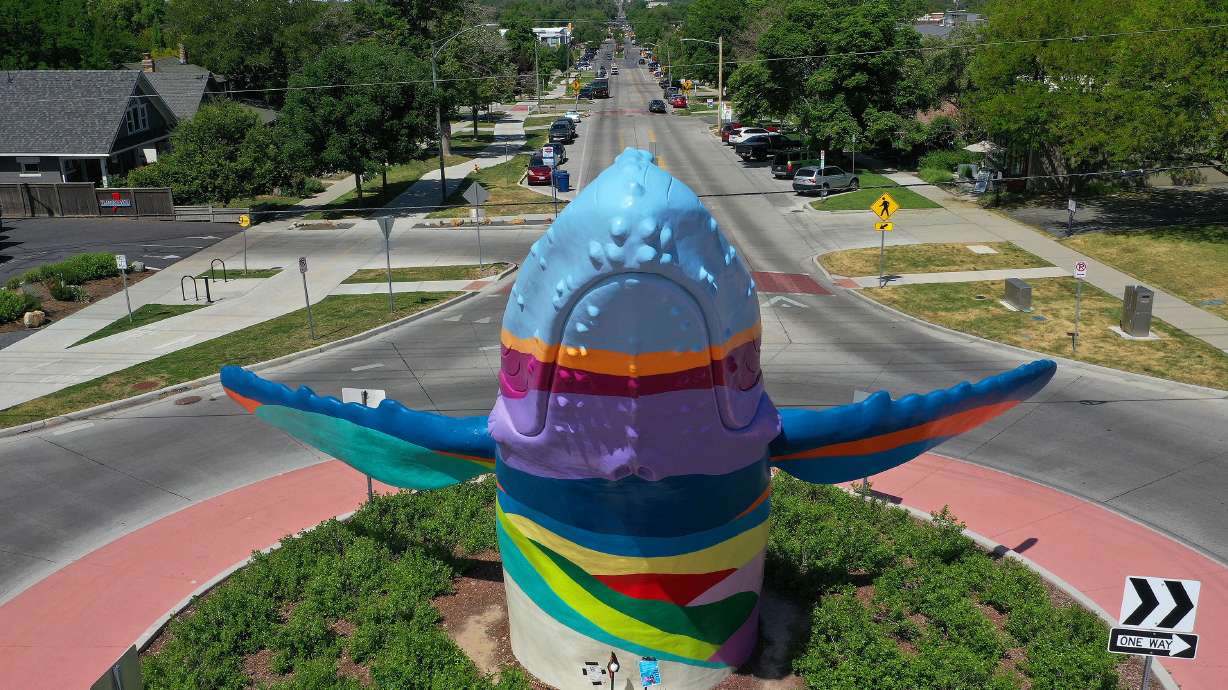 A whale sculpture in the 9th and 9th neighborhood of Salt Lake City on May 31, 2023. The Salt Lake City Arts Council launched a survey on Monday for feedback that will lead to a new mural design in 2026.