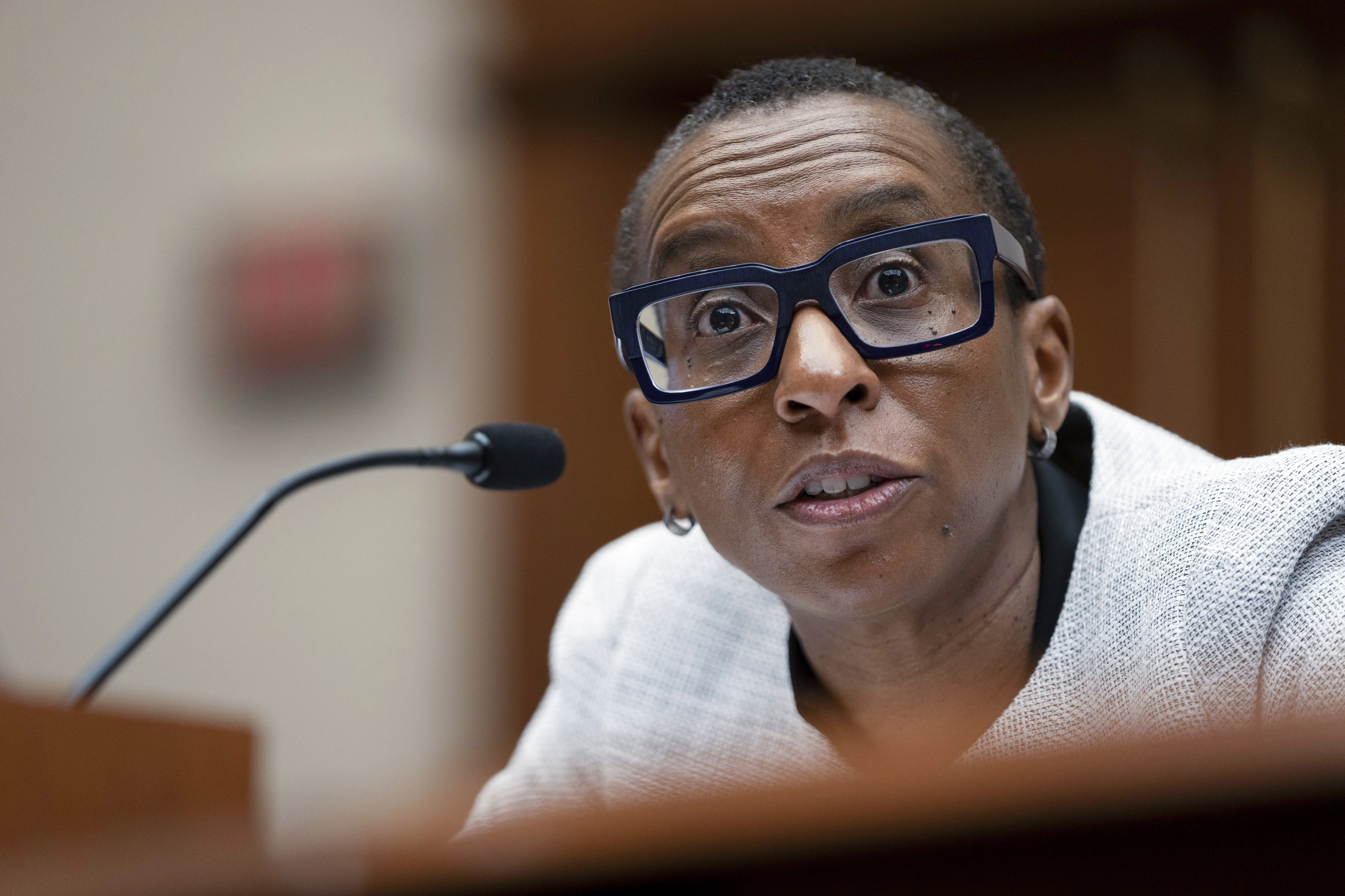 Harvard University President Claudine Gay speaks during a hearing of the House Committee on Education on Capitol Hill, Dec. 5, 2023. Gay resigned Tuesday amid plagiarism accusations and criticism over testimony at the congressional hearing.