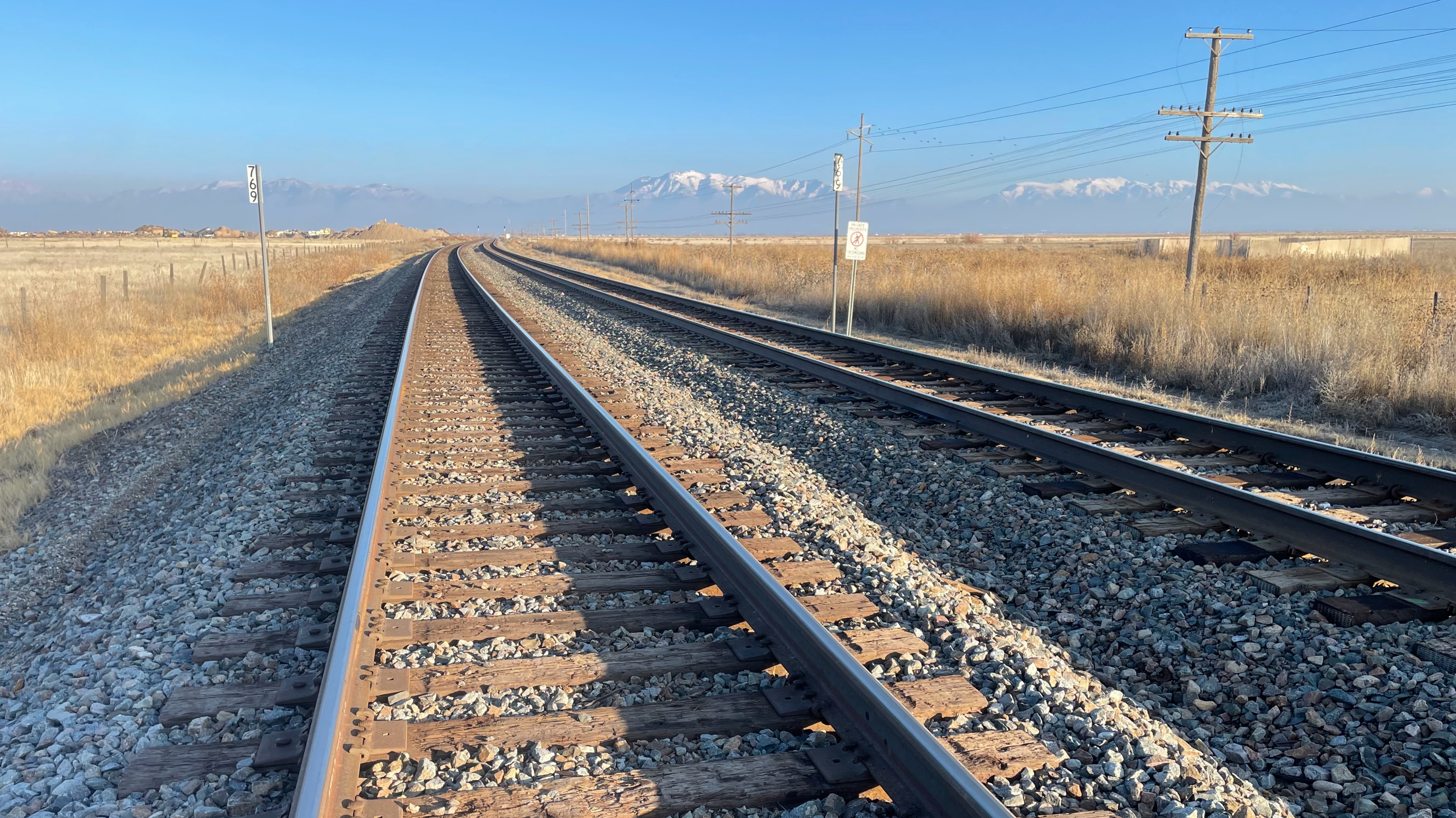 One of the expanses in western Weber County, cut by a rail line, that would be part of a Utah Inland Port Authority development area, photographed Dec. 31, 2023. Weber County officials want inland port officials to craft a development plan.