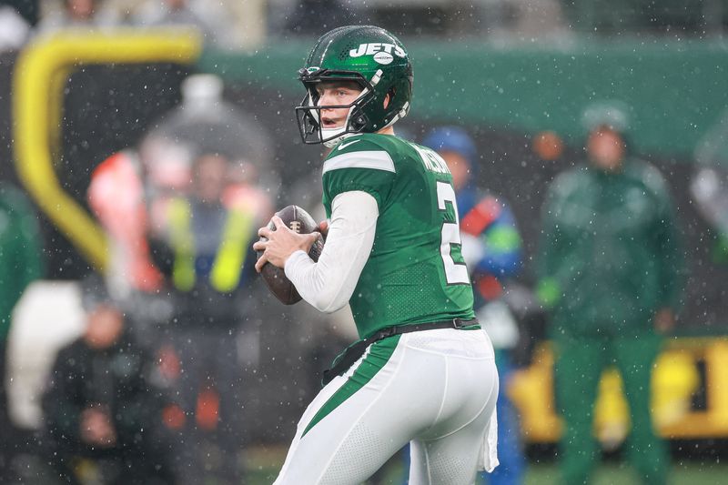 FILE PHOTO: Dec 10, 2023; East Rutherford, New Jersey, USA; New York Jets quarterback Zach Wilson (2) drops back to pass during the first half against the Houston Texans at MetLife Stadium.