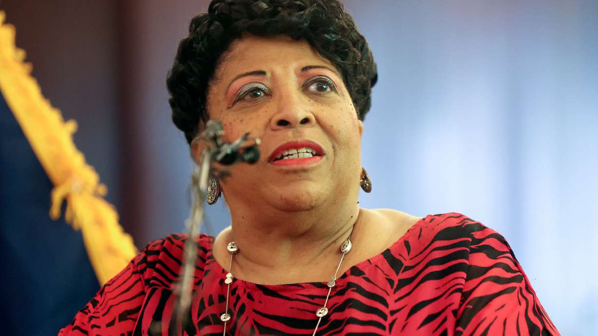 Jeanetta Williams, NAACP Salt Lake Branch president, speaks during a Juneteenth celebration at the Salt Lake County Government Center in Salt Lake City on June 16, 2023. Williams on Wednesday filed to run for Utah House District 26.