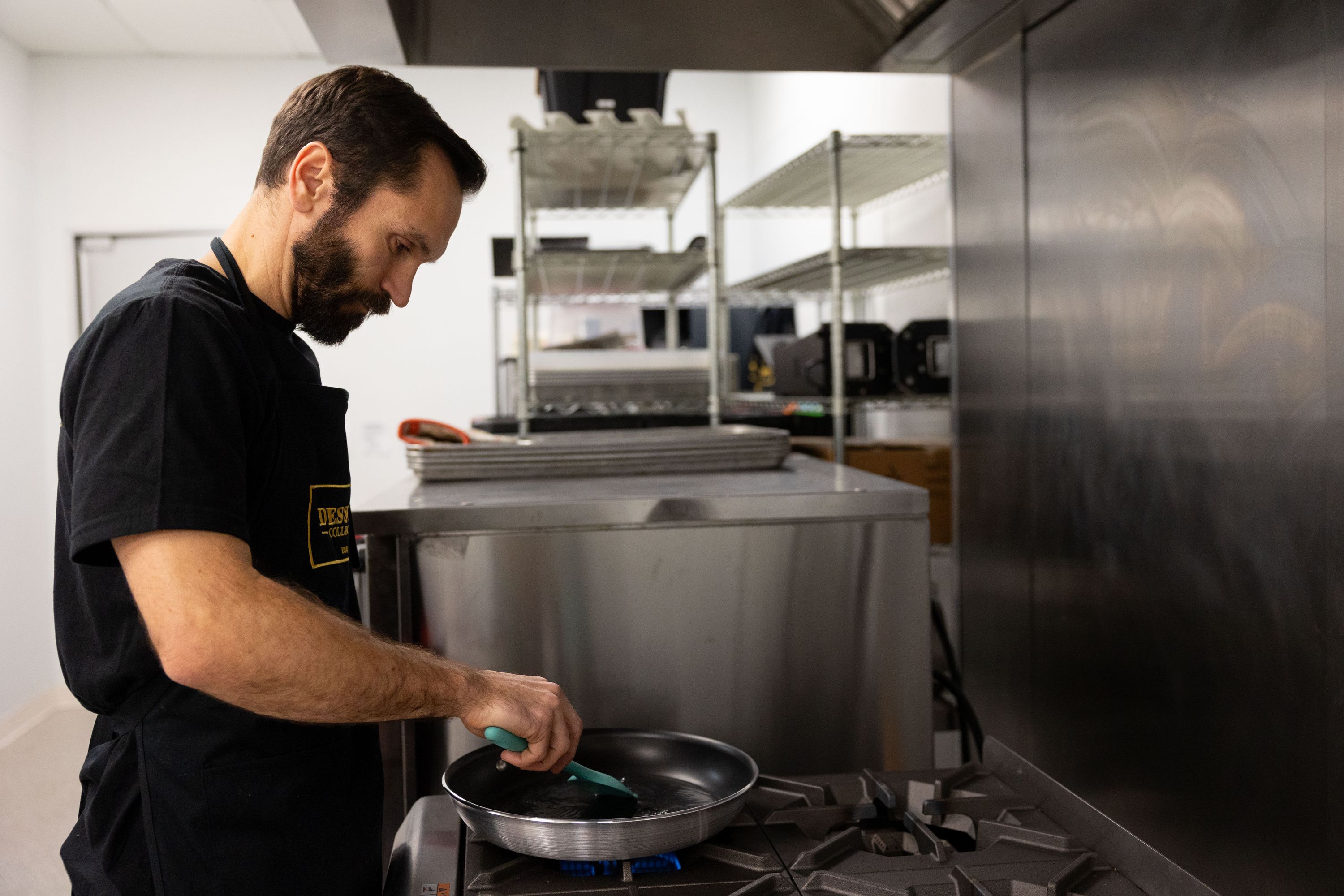 Marc Favreau works on one of the flavors for Eleanor’s Coconut Cream in the kitchen at The Dessert Collective in American Fork on Jan. 2. Favreau co-owns the company with Rachel Knight and Misty Shawcroft.